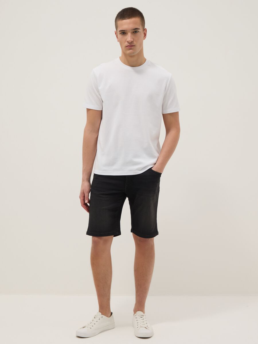 Slim fit black stretch denim cotton blend shorts_0