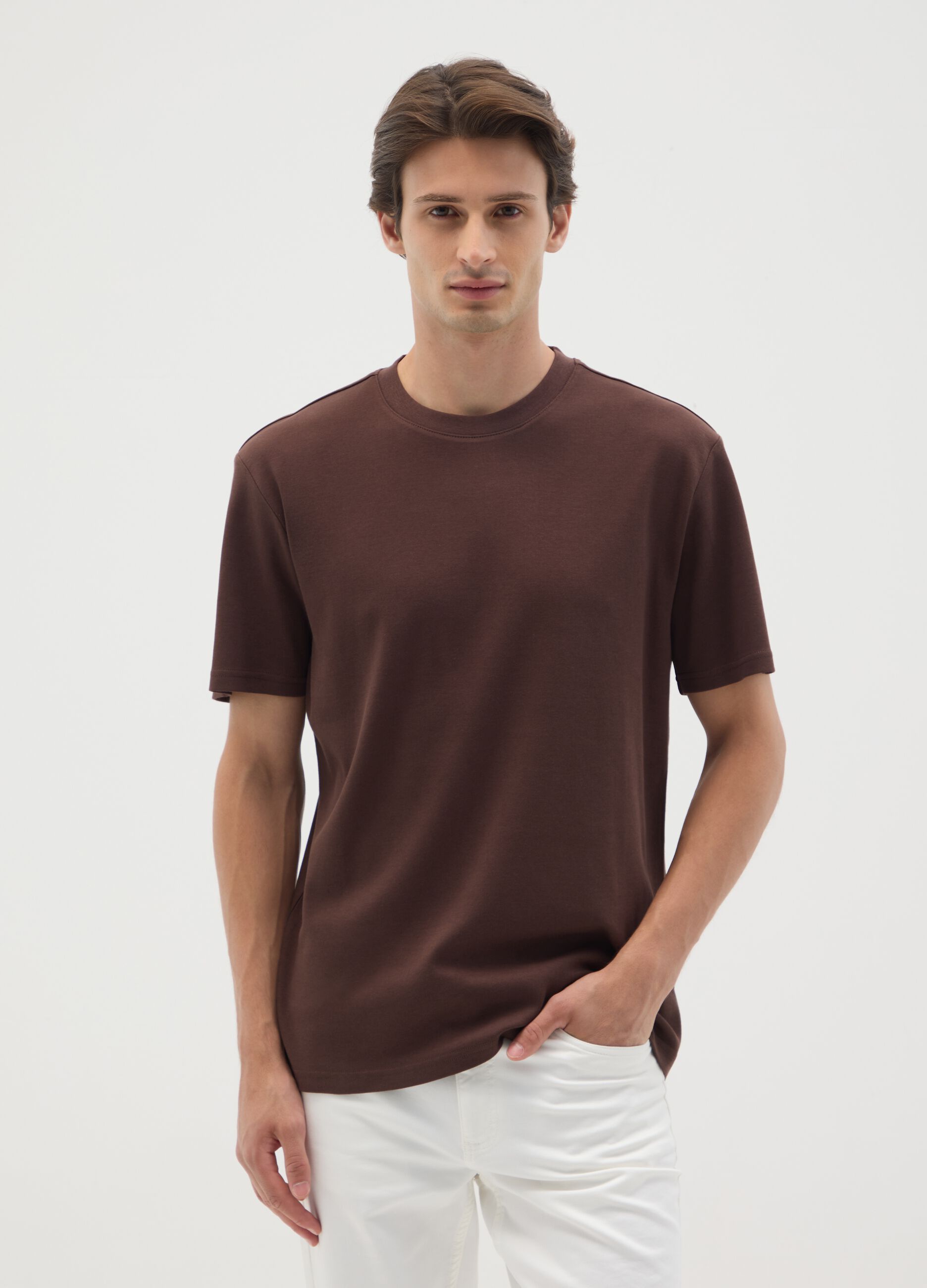 Brown pure cotton T-shirt with relaxed fit