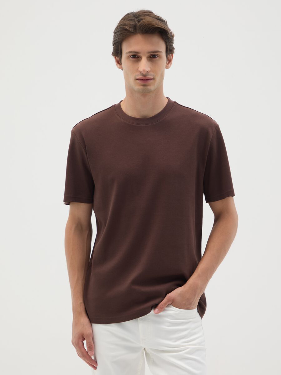 Brown pure cotton T-shirt with relaxed fit_0