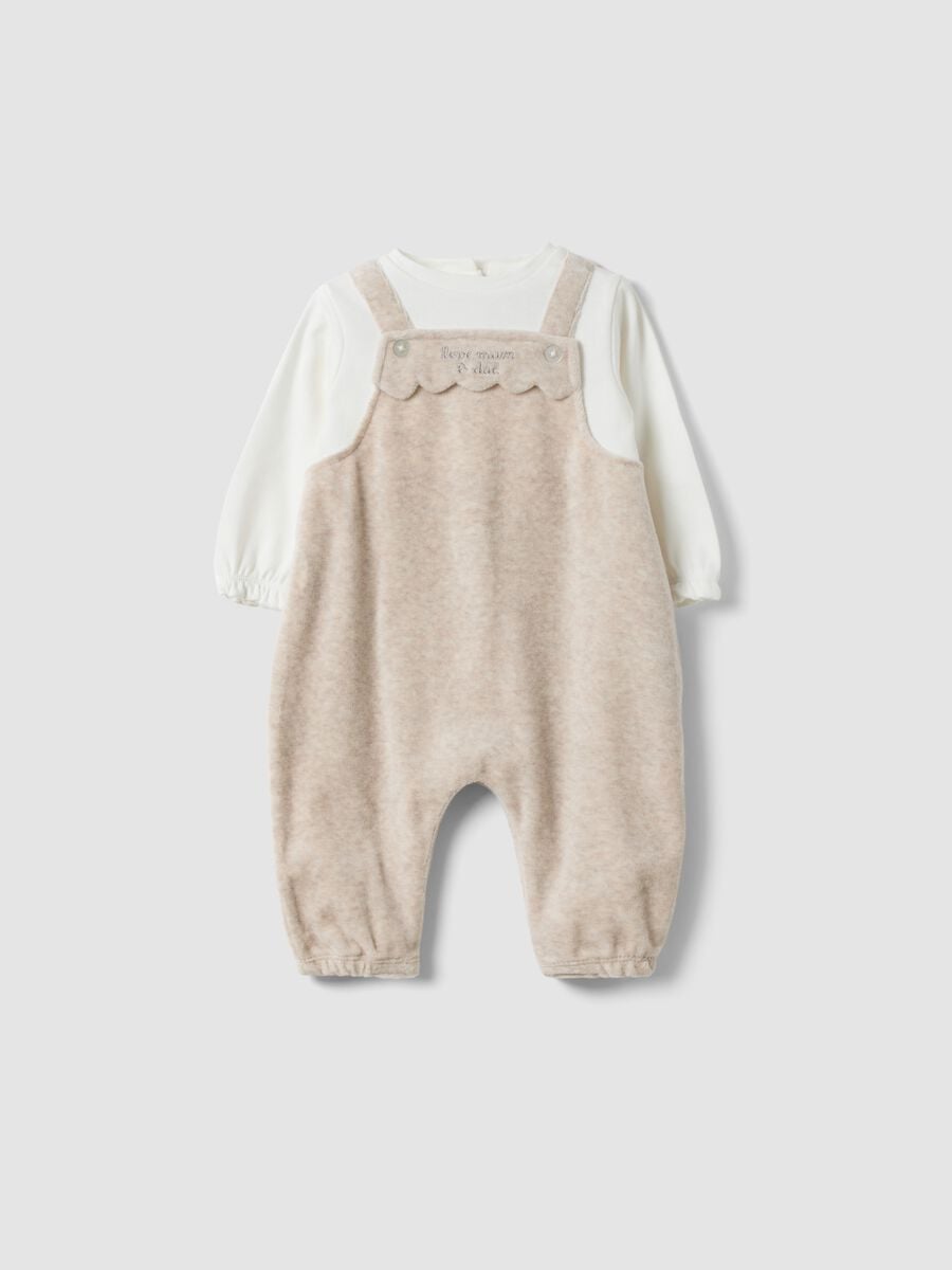 Beige organic cotton-blend babygrow with integrated bodysuit_0