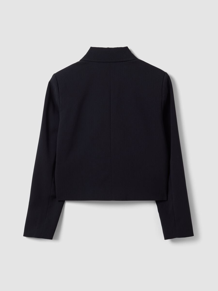Blazer a doppio petto blu in viscosa elasticizzata con bottoni dorati_1