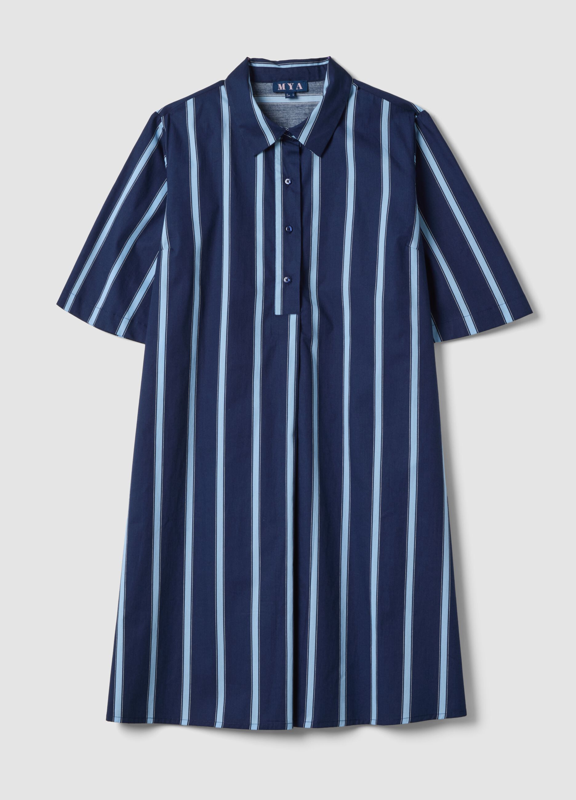 Blue striped pure cotton shirt dress