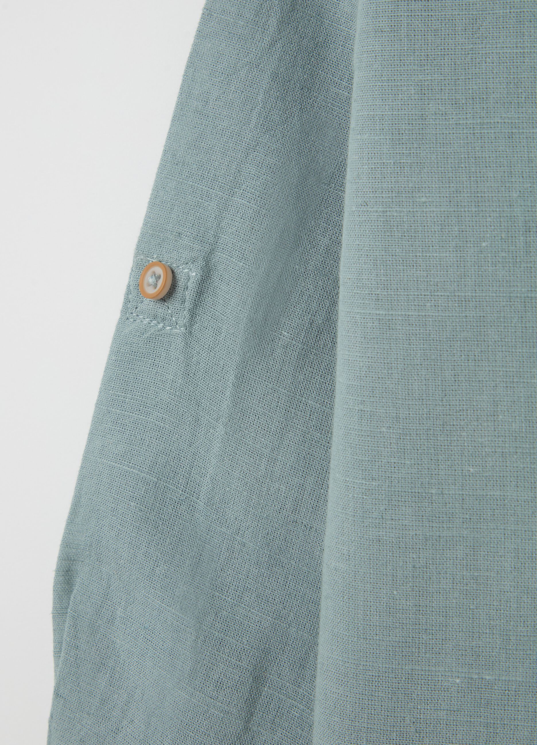 Cotton and linen shirt with Mandarin collar