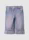 Blue denim straight-fit jeans in pure cotton with turn-up cuffs for baby girl_0