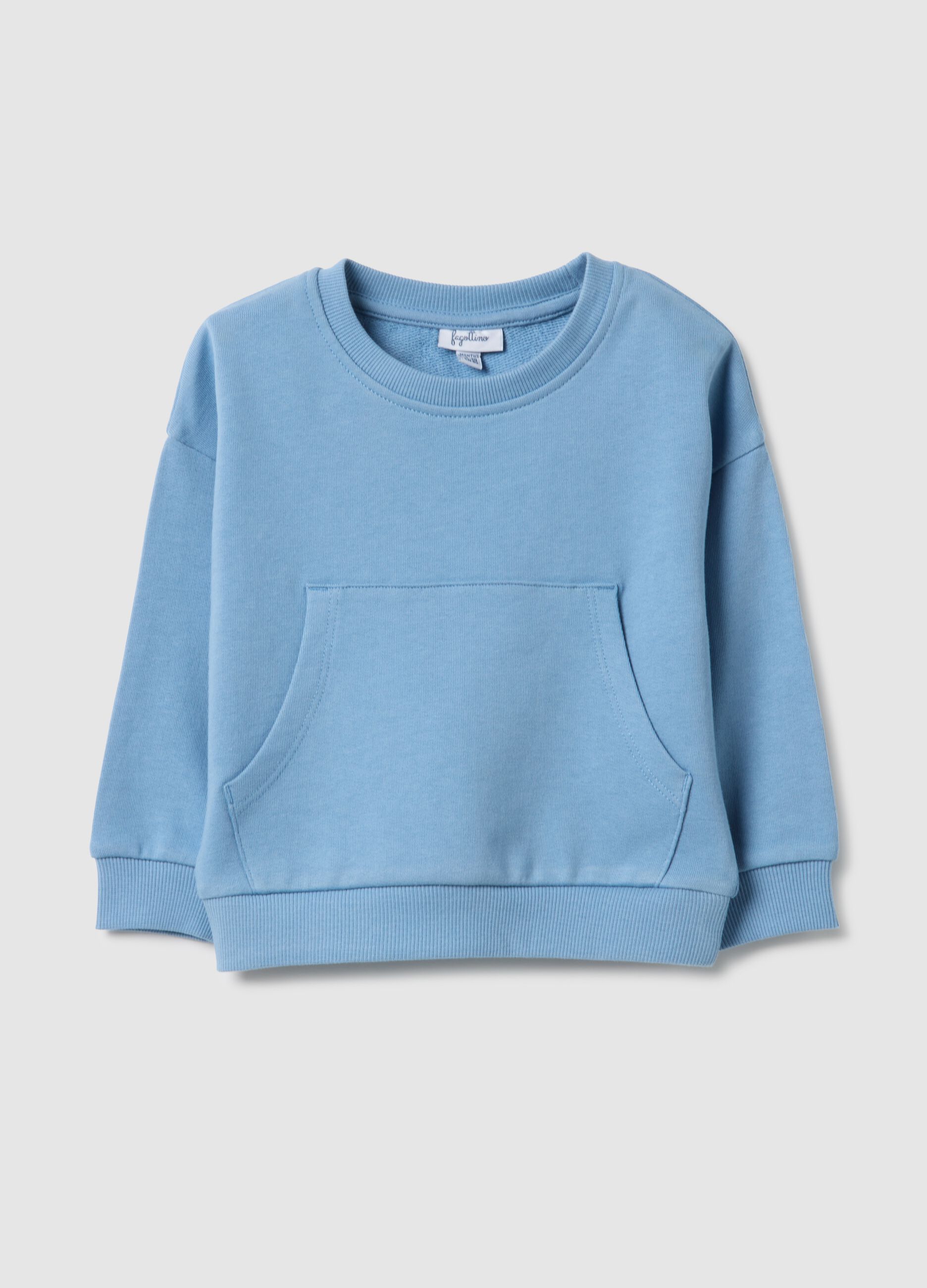 Light blue pure cotton sweatshirt for boys with regular fit and pocket