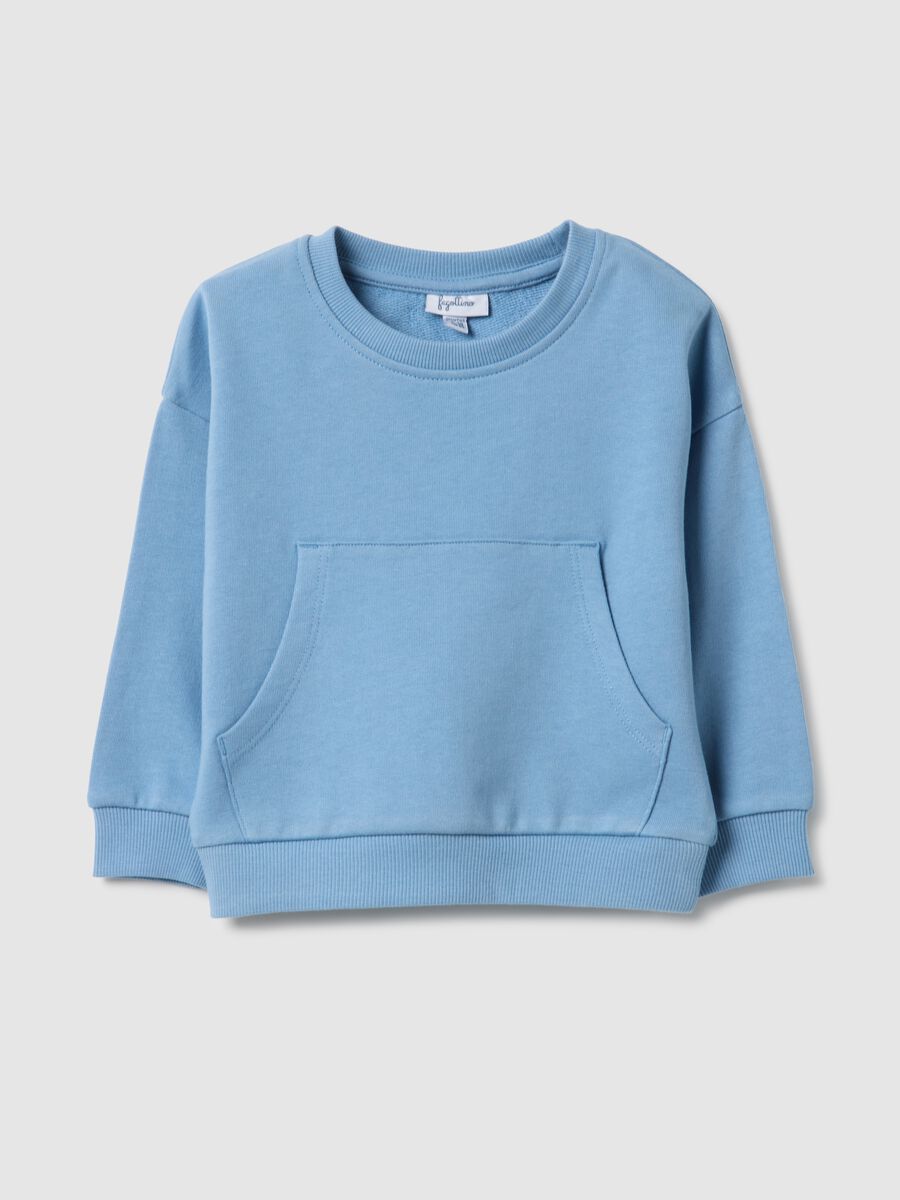 Light blue pure cotton sweatshirt for boys with regular fit and pocket_0