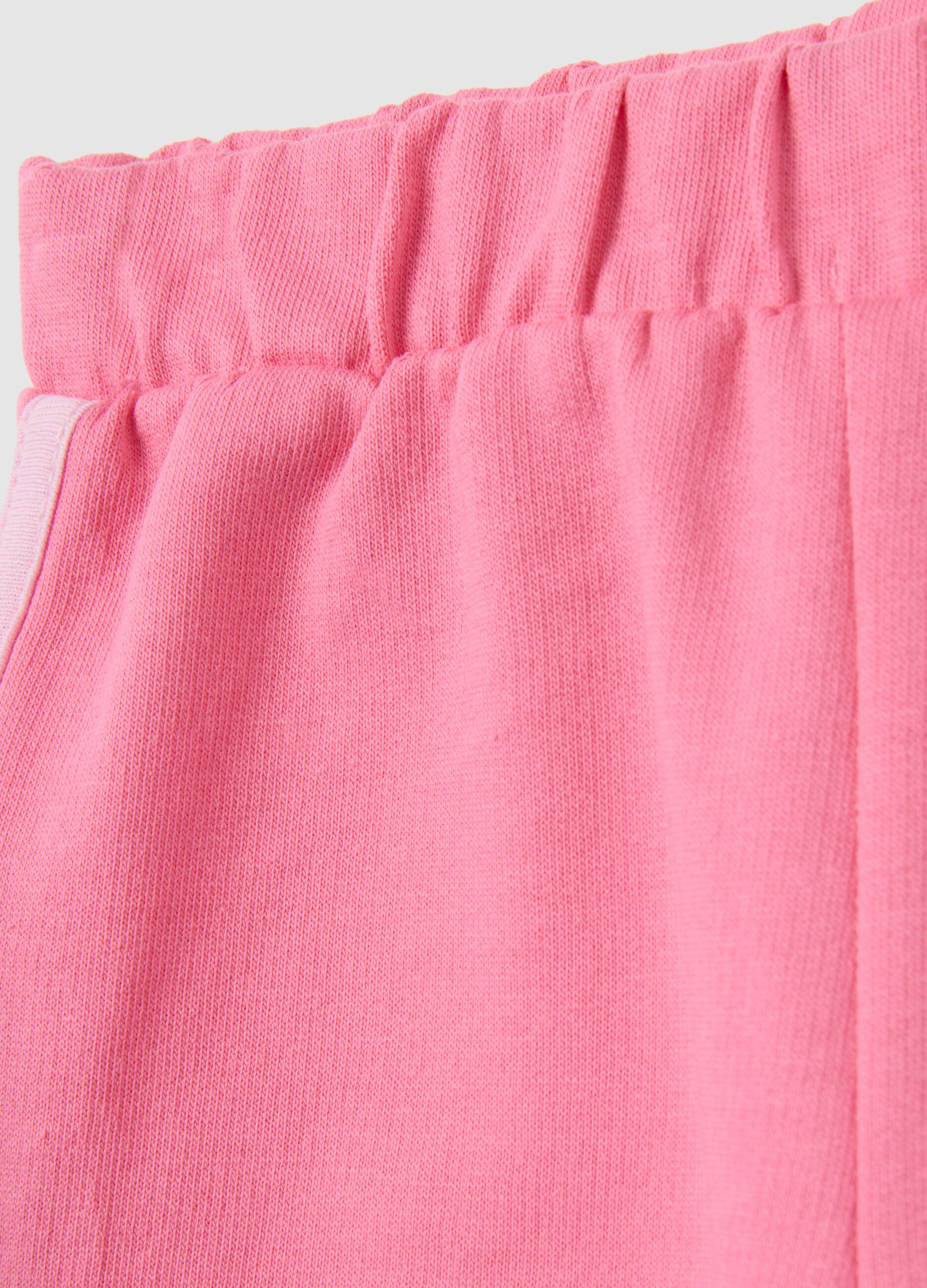 Girls' pink pure cotton regular fit shorts with elasticated waist
