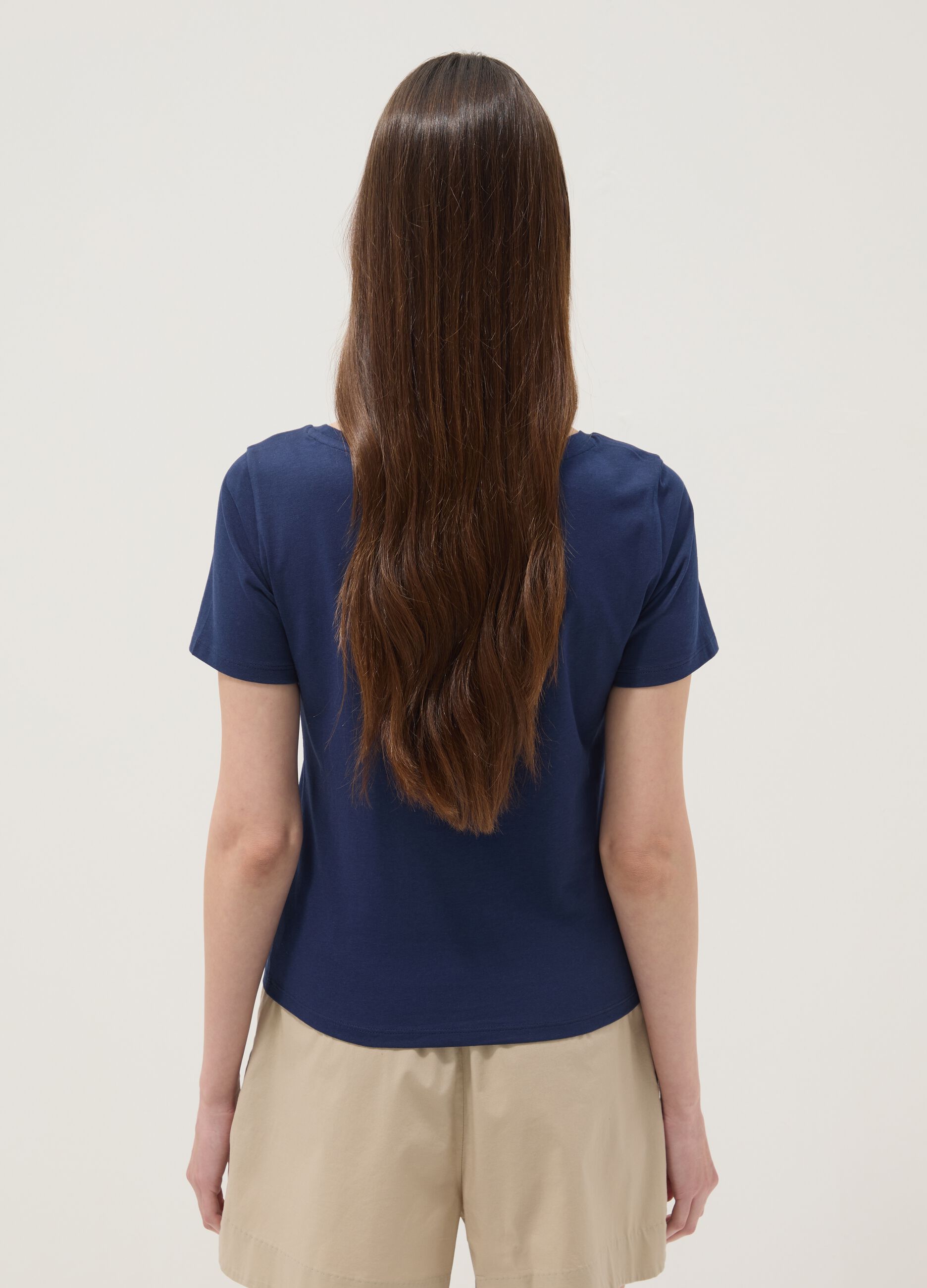 Blue pure cotton short-sleeve T-shirt