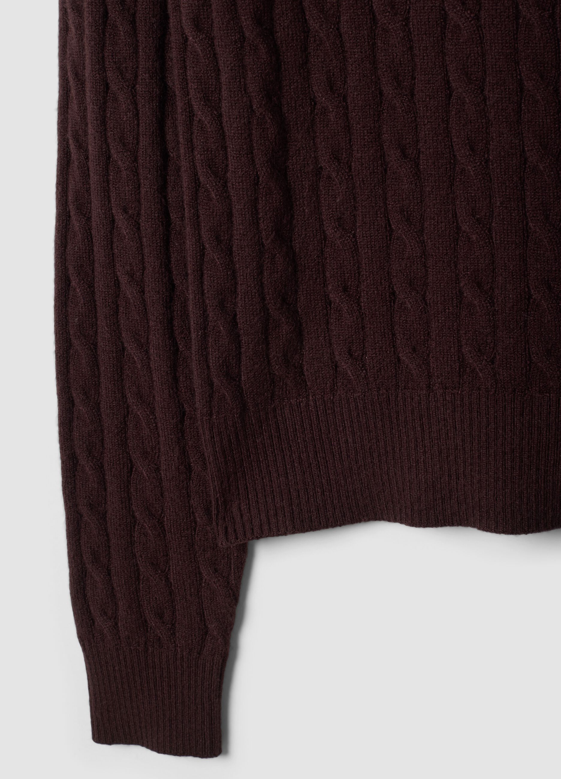 Brown cable-knit crew-neck jumper, regular fit