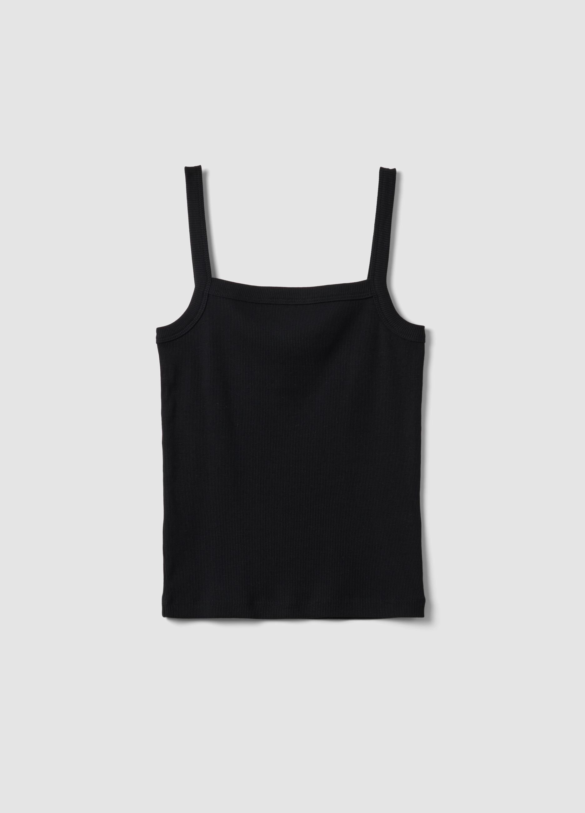 Black ribbed pure cotton tank top