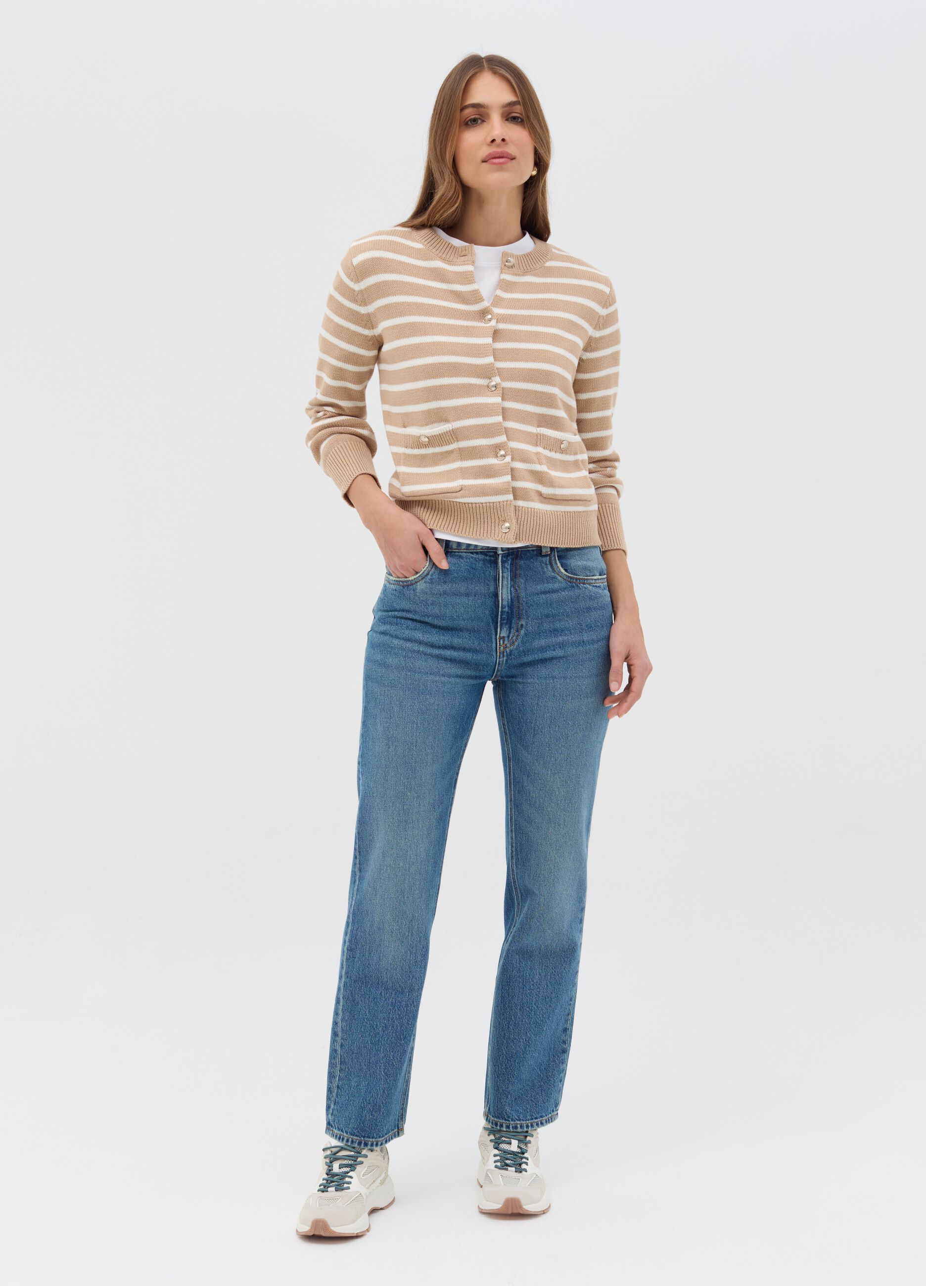 Striped cardigan with gold-coloured buttons