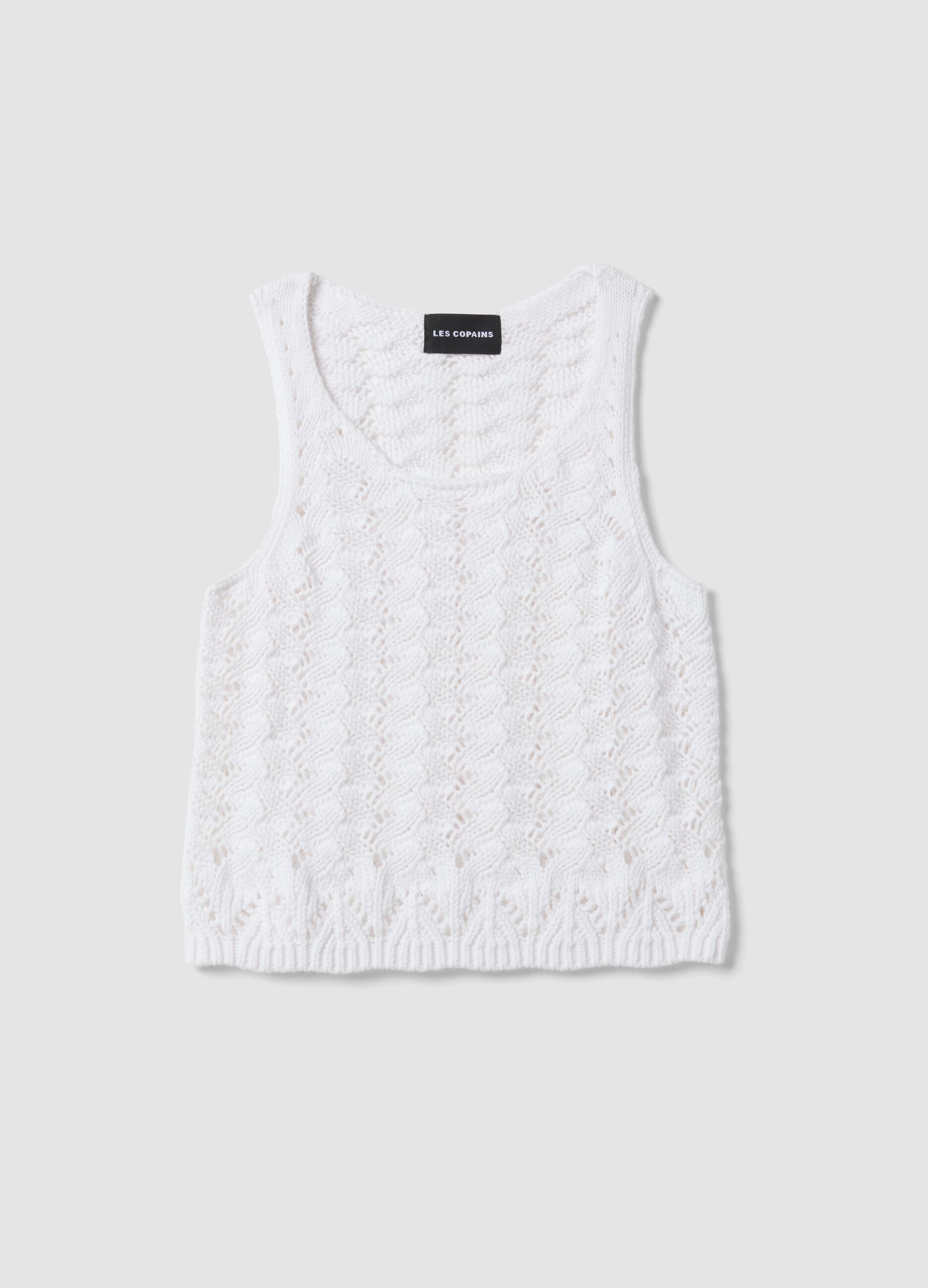 Tank top bianco in crochet di puro cotone