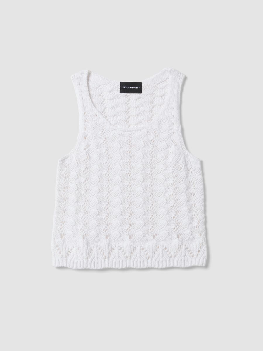 White pure cotton crochet tank top_0