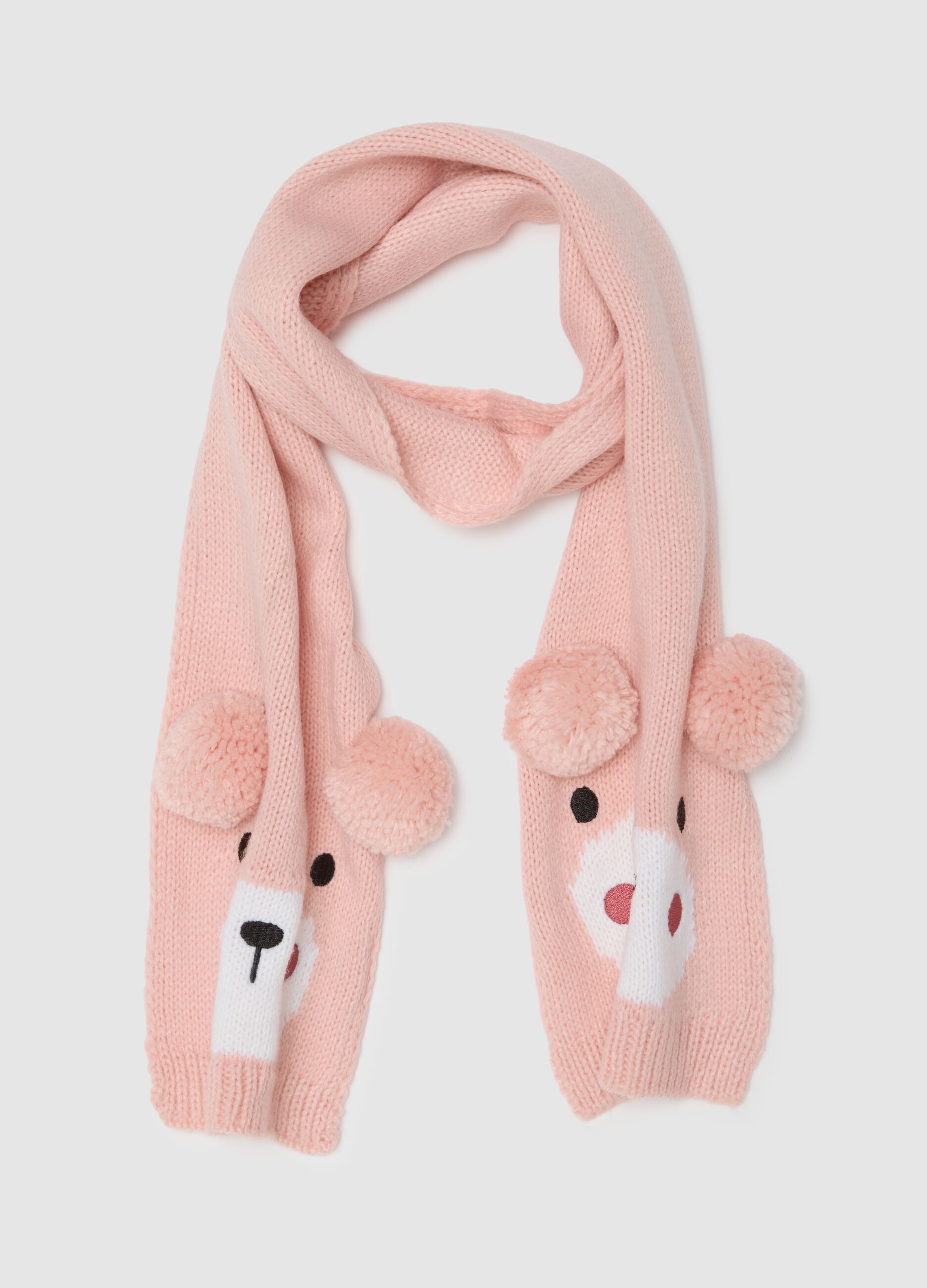 Pink girl's scarf with pom-poms