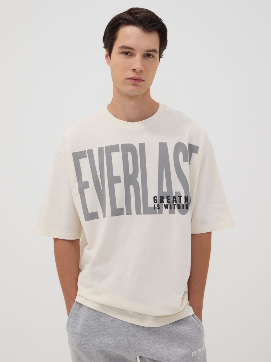 White oversized pure cotton T-shirt with front logo_0