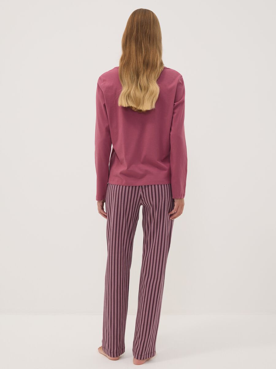 Pink pure organic cotton pyjamas with Henley neckline_3