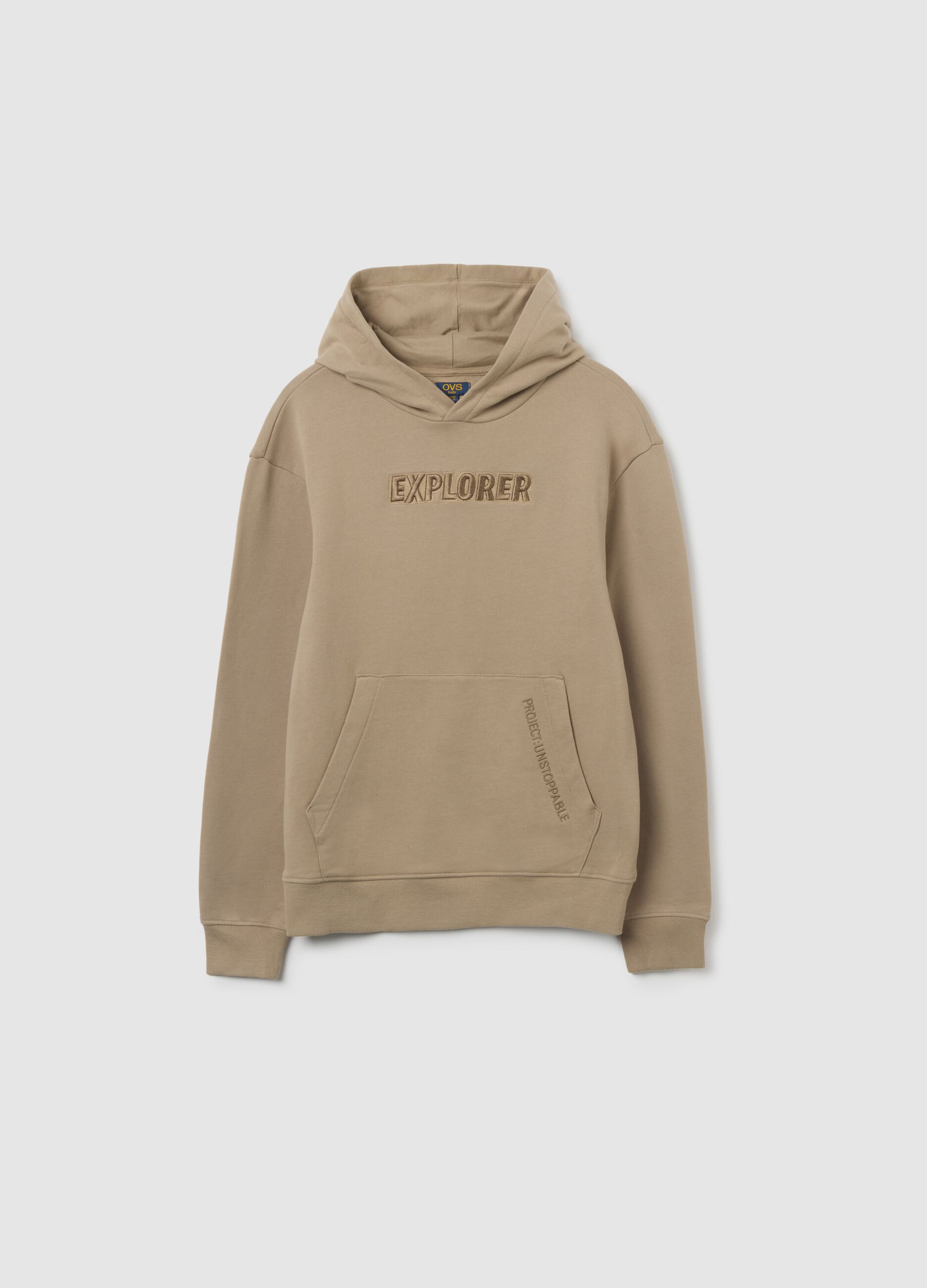 Boys' beige pure cotton hoodie regular fit