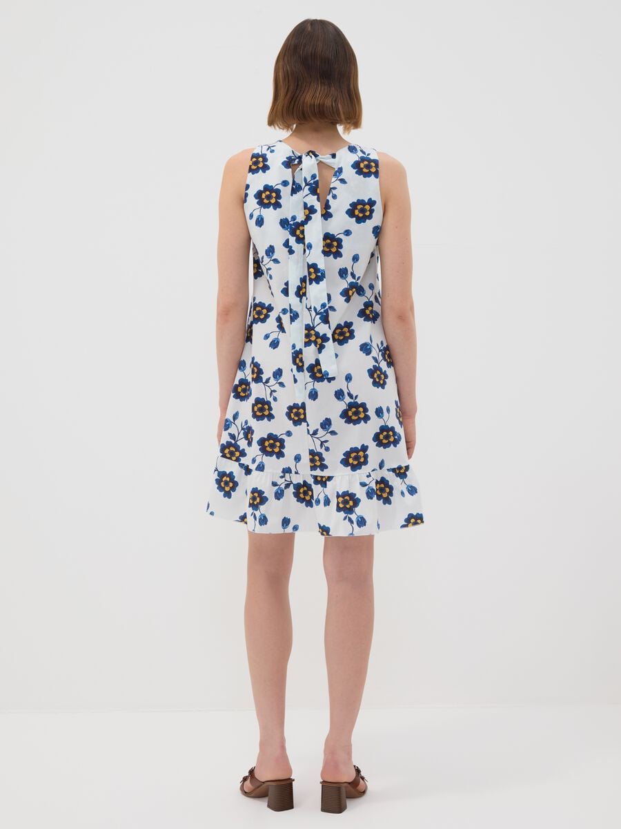 White stretch cotton dress with floral print, regular fit_2