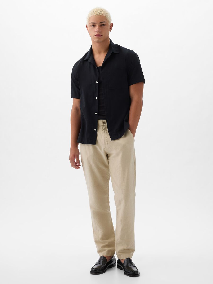 Slim-fit trousers in linen and cotton_0
