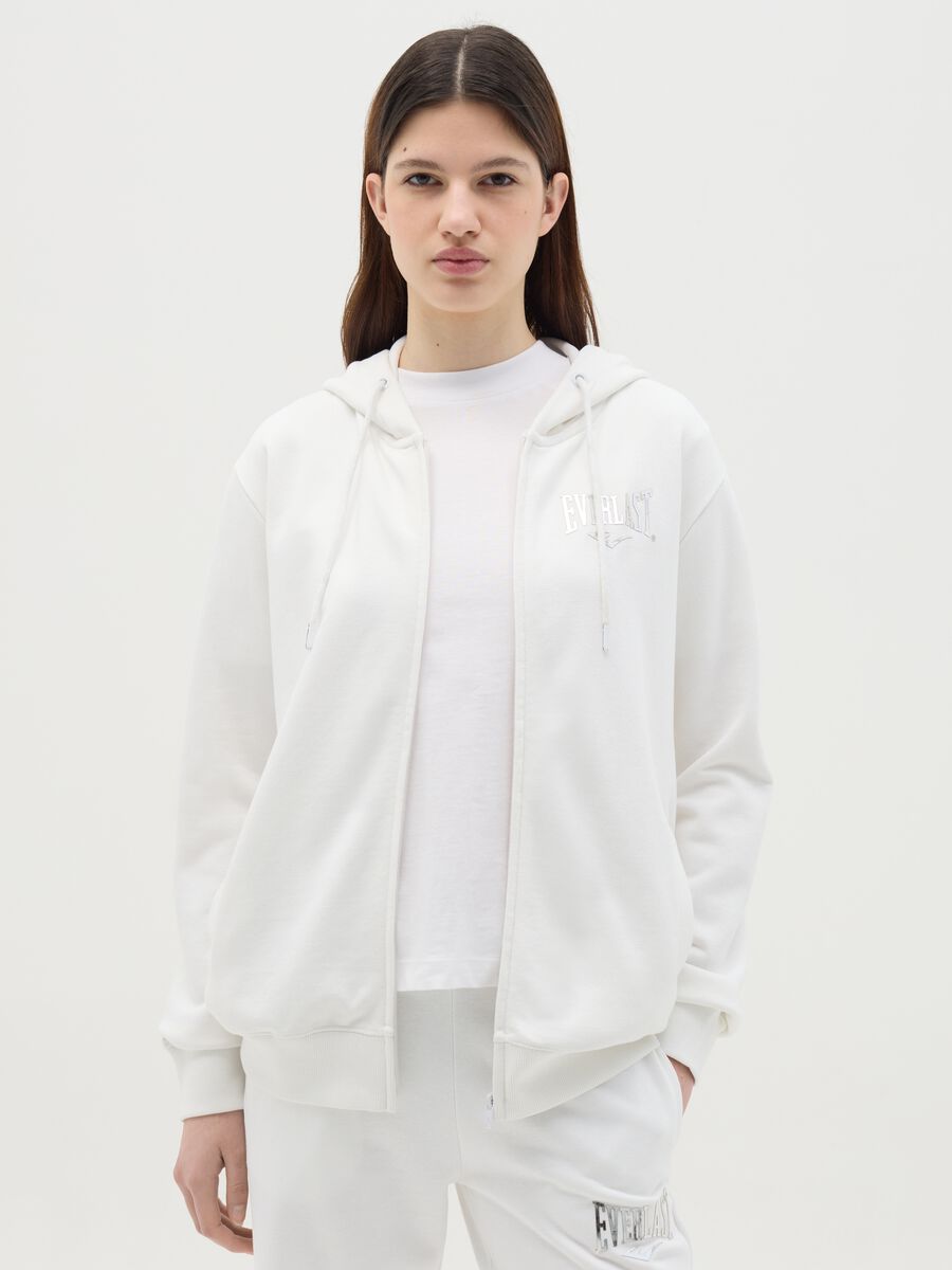 White full-zip sweatshirt with hood and foil print_0