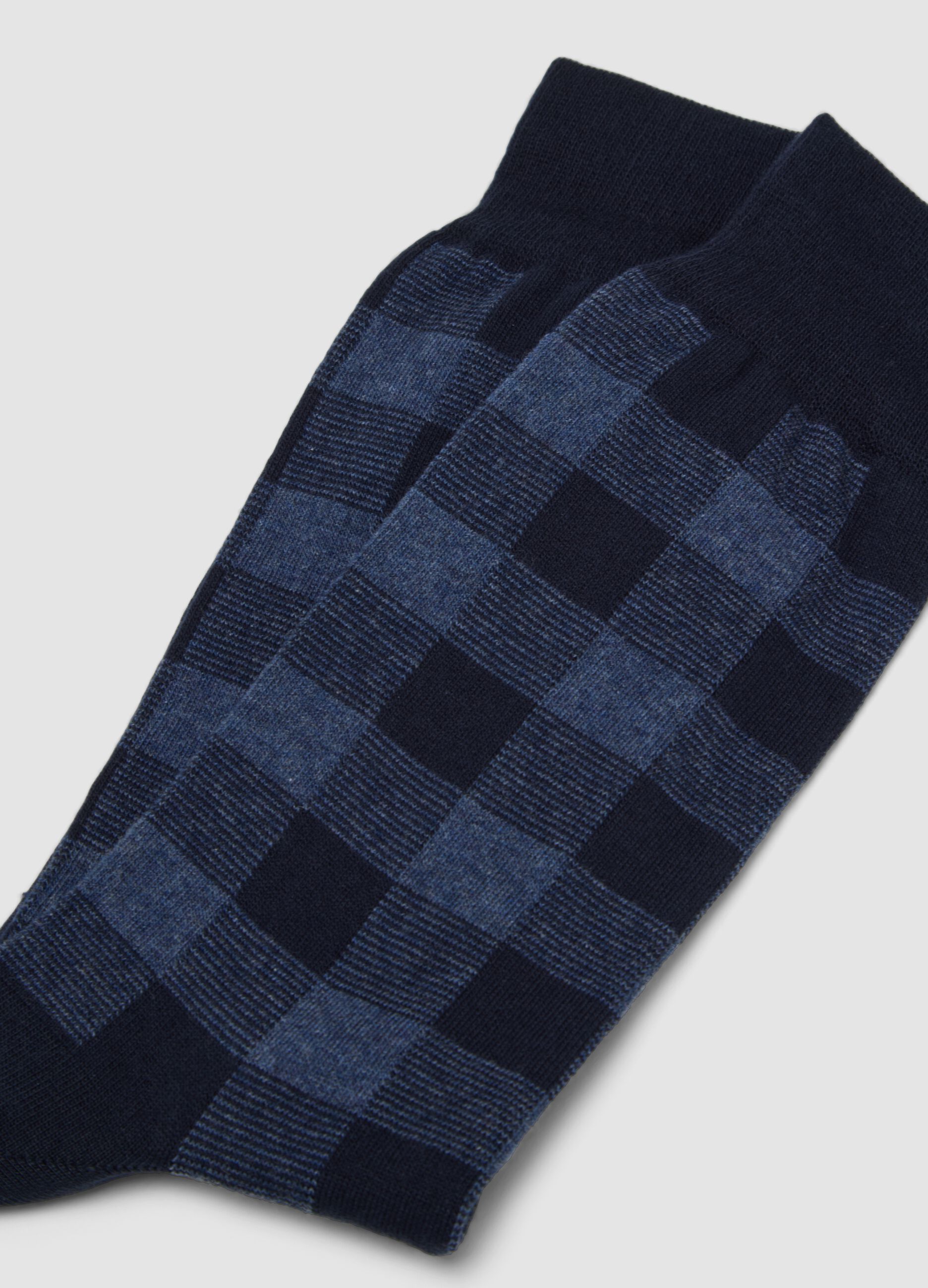 Blue check stretch-cotton ankle socks