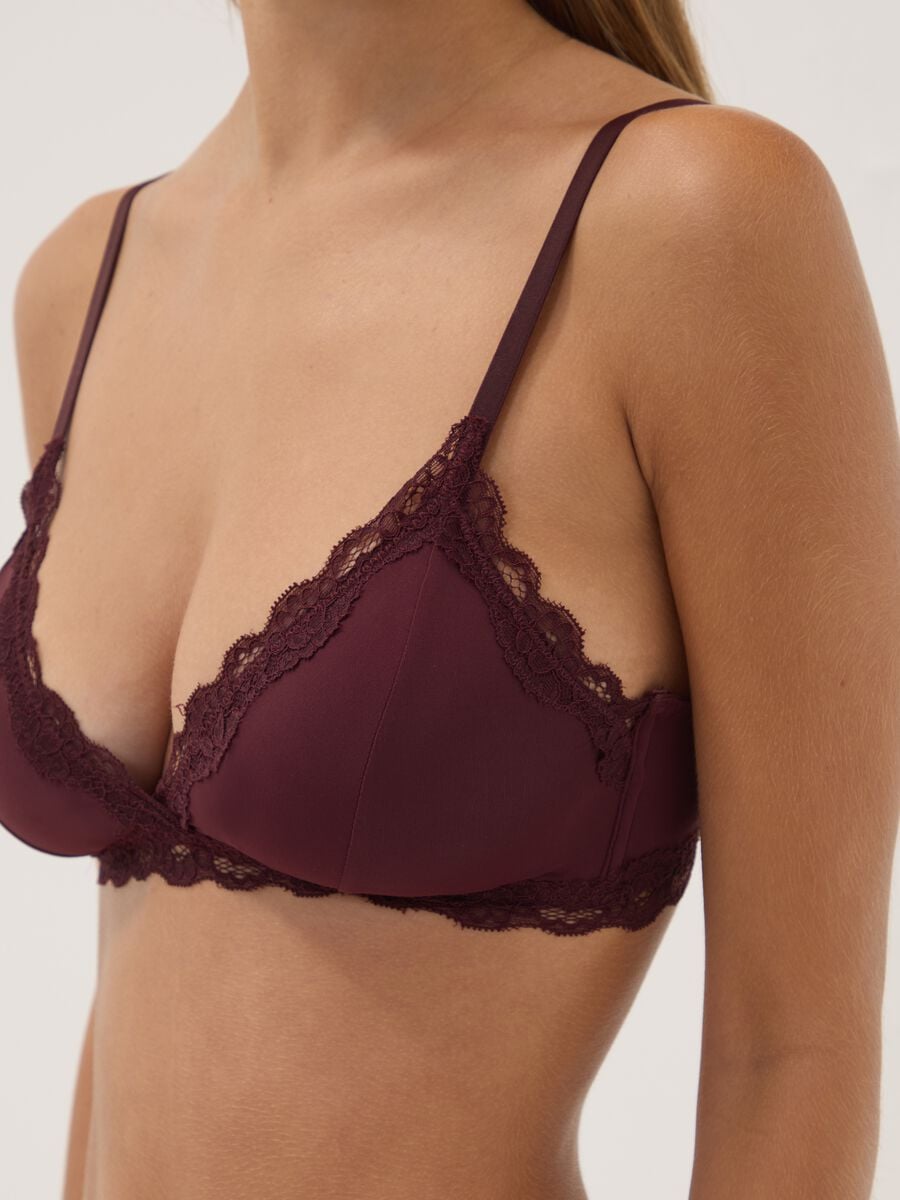 Purple stretch microfibre triangle bra with lace_2
