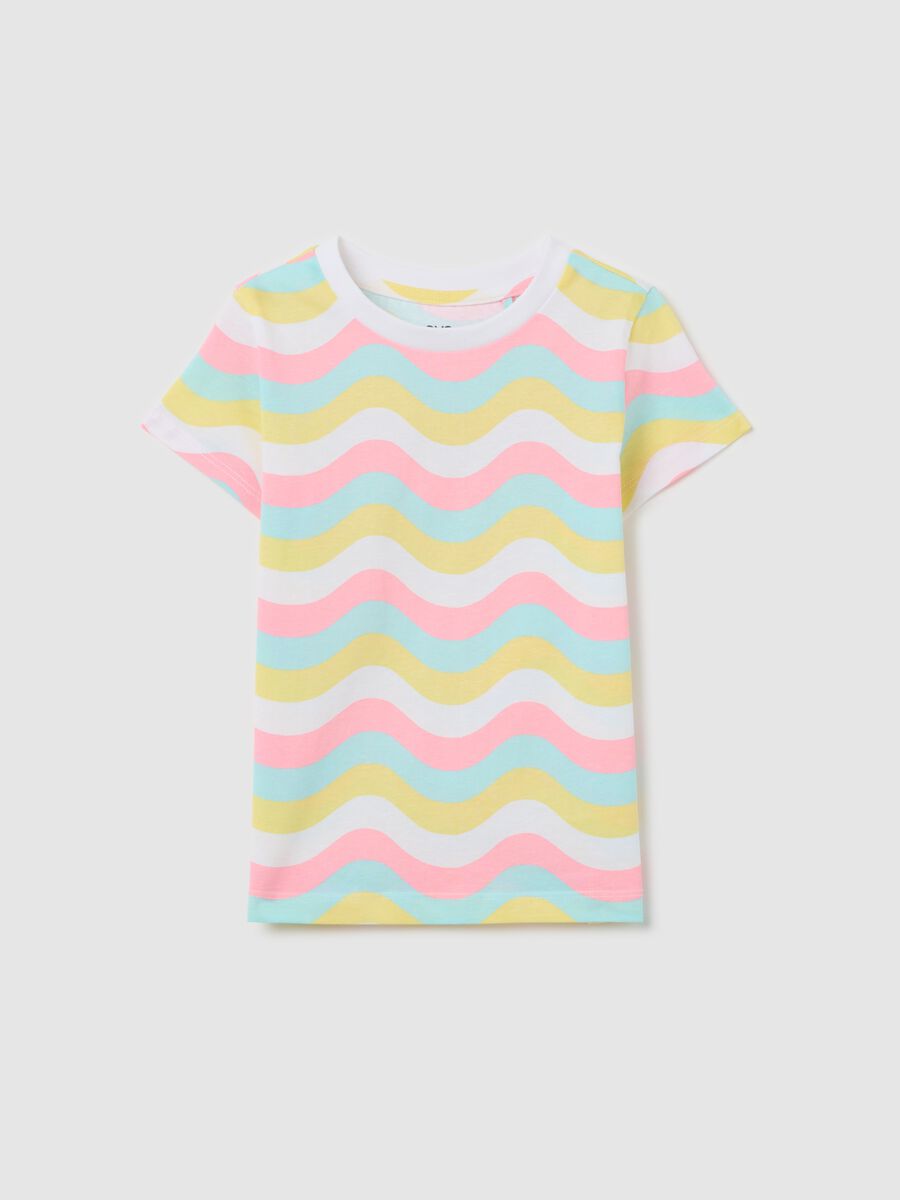 Yellow and white T-shirt in cotton with print_0