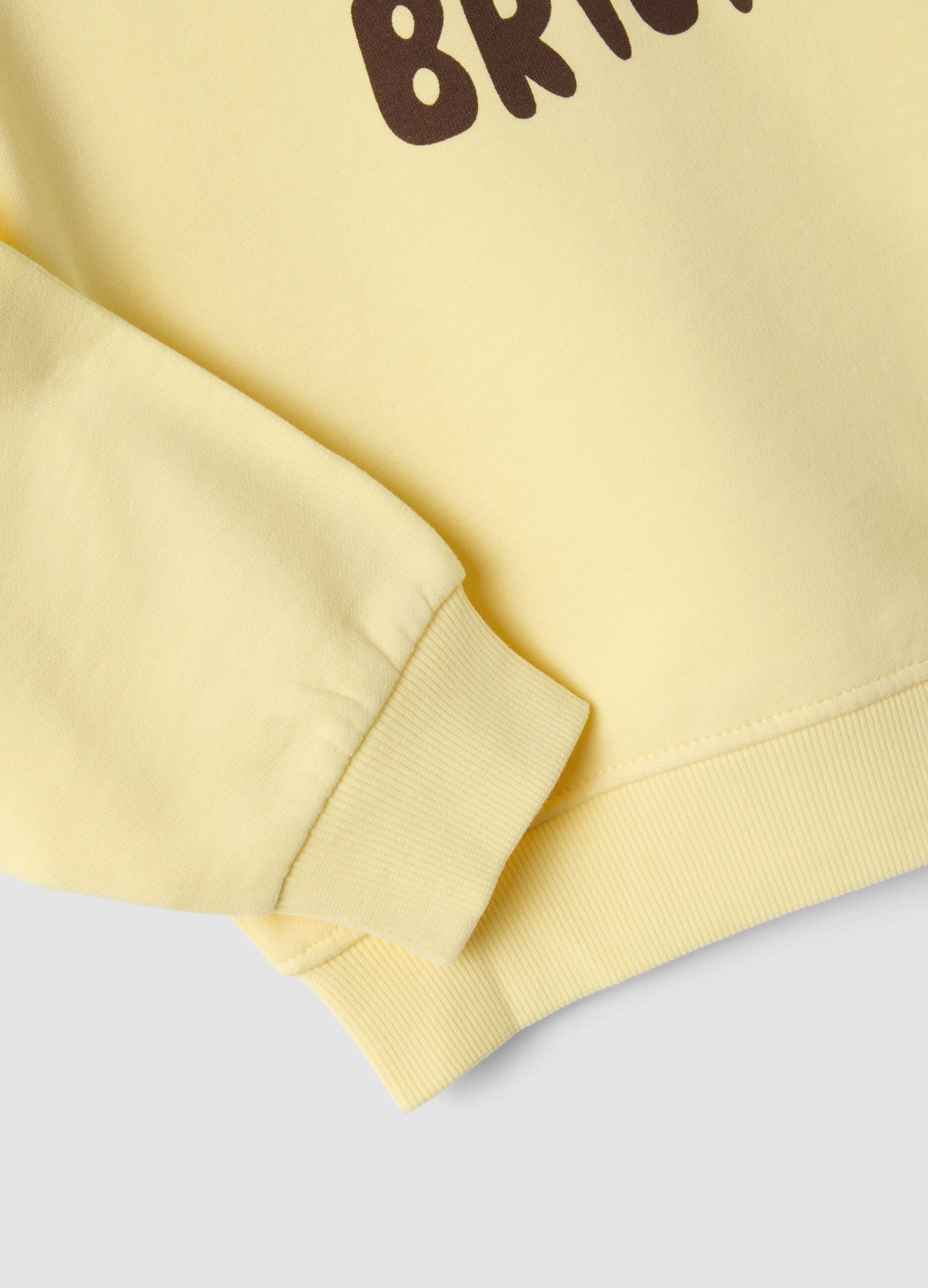 Yellow pure cotton crew-neck sweatshirt with star print