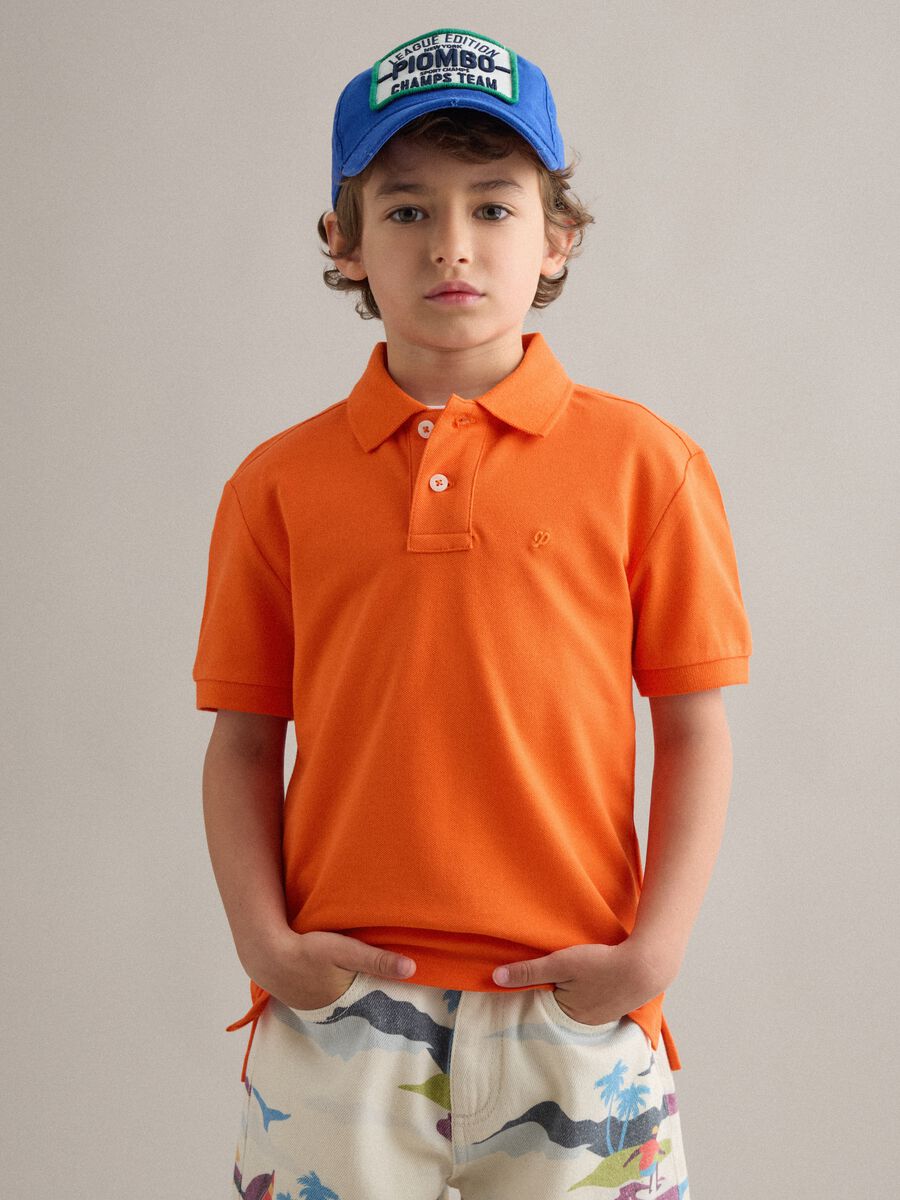 Polo in cotone elasticizzato arancione da bambino regular fit_0
