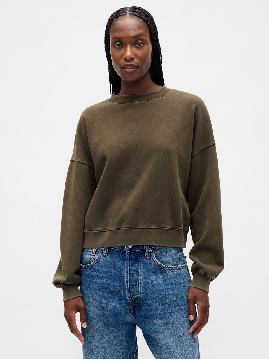 Green sweatshirt with round neck_0