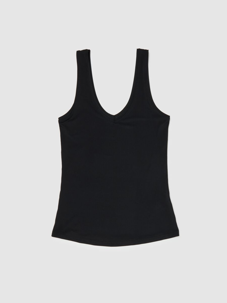 Black tank top deep V regular fit_0