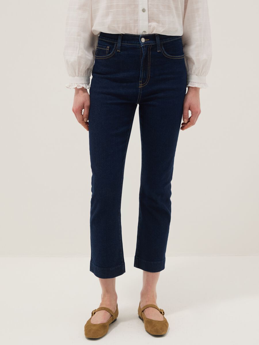 Stretch Cotton Denim Blue Bootcut Jeans_1