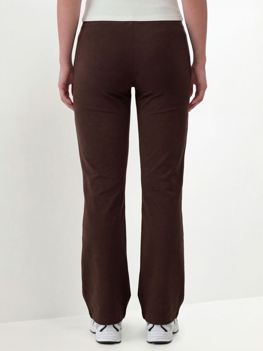 Leggings marroni flare in cotone elasticizzato_3
