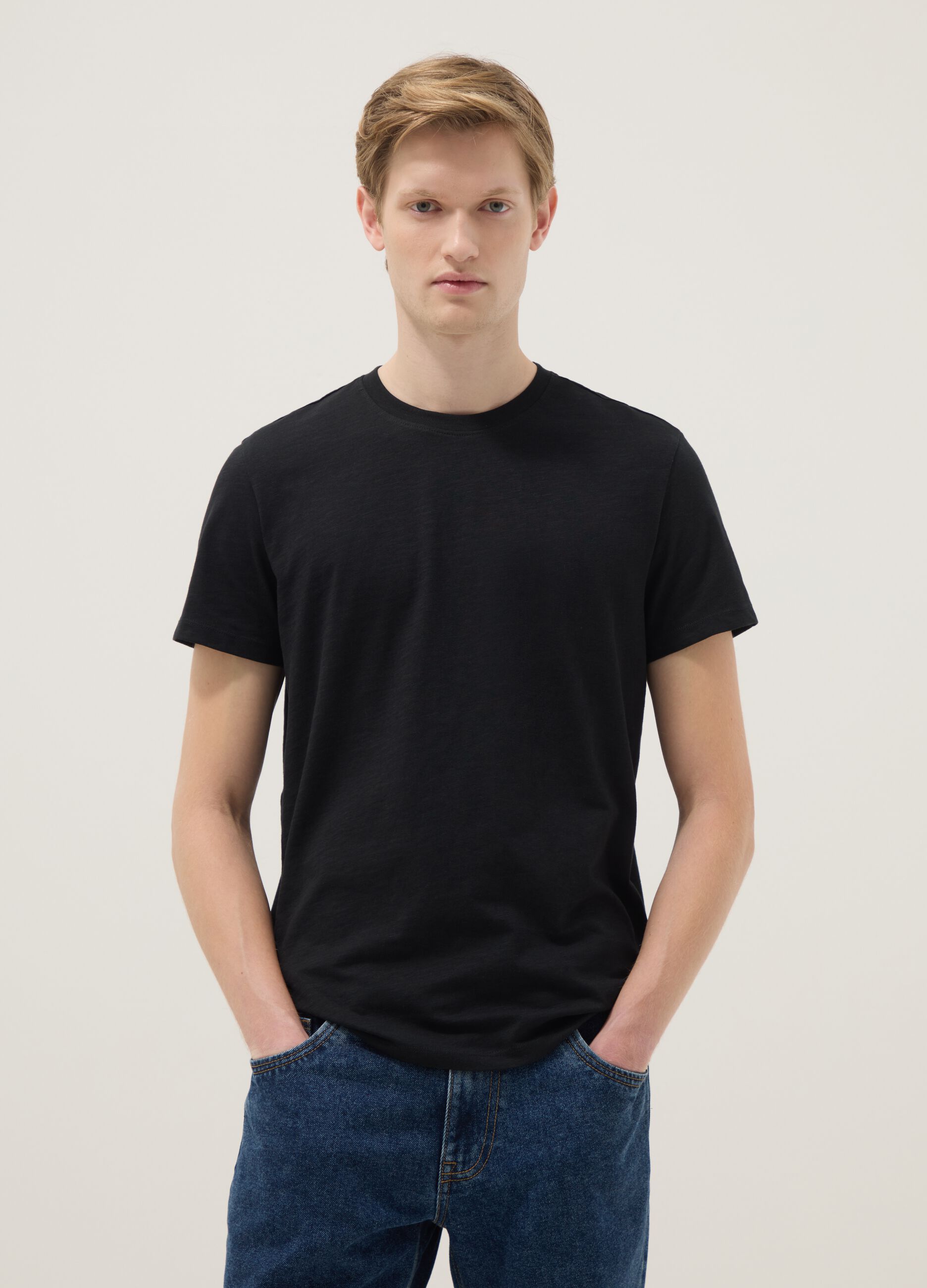 Black pure cotton short sleeve T-shirt regular fit
