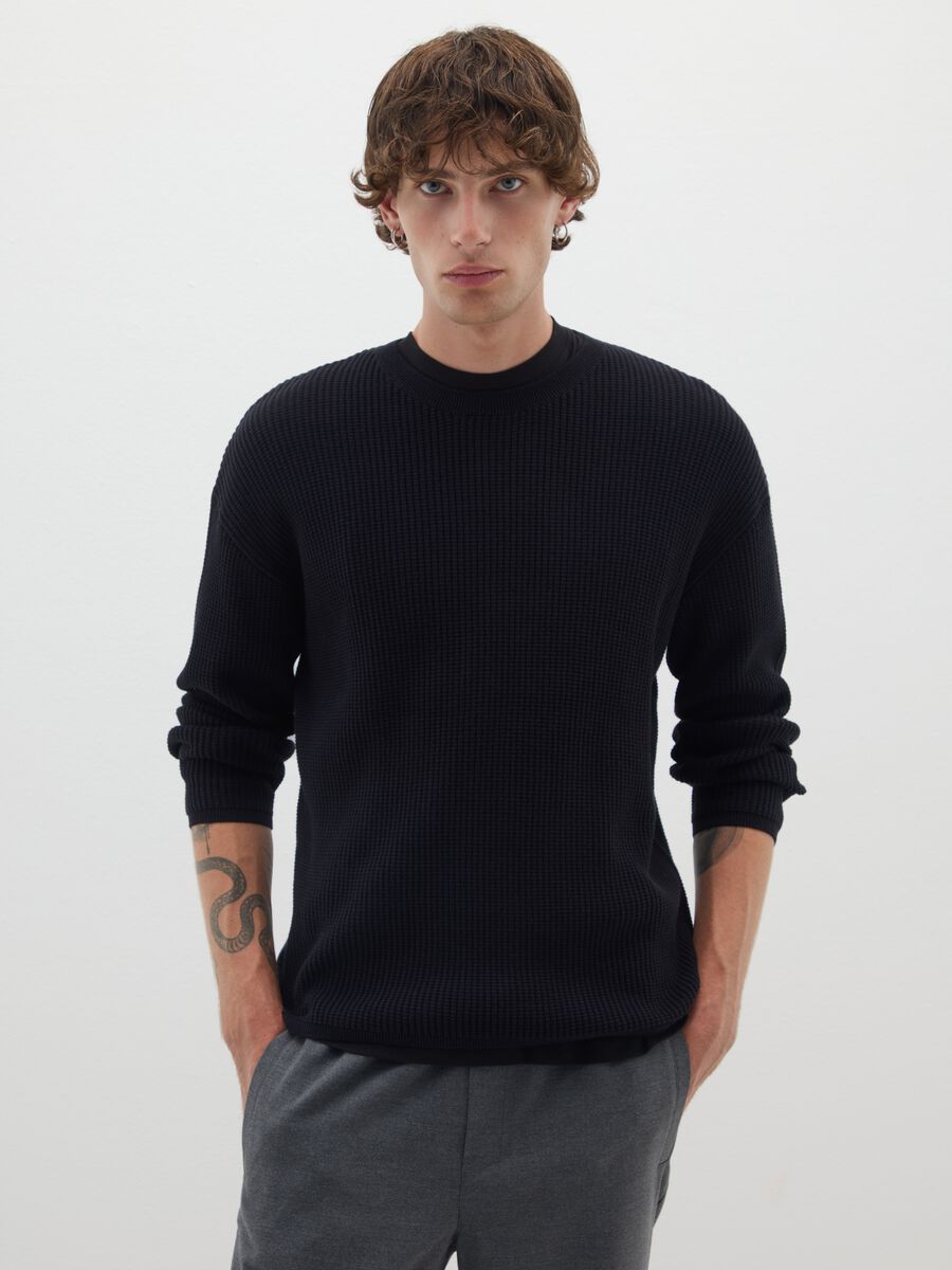Pullover in puro cotone nero vestibilità regular_0