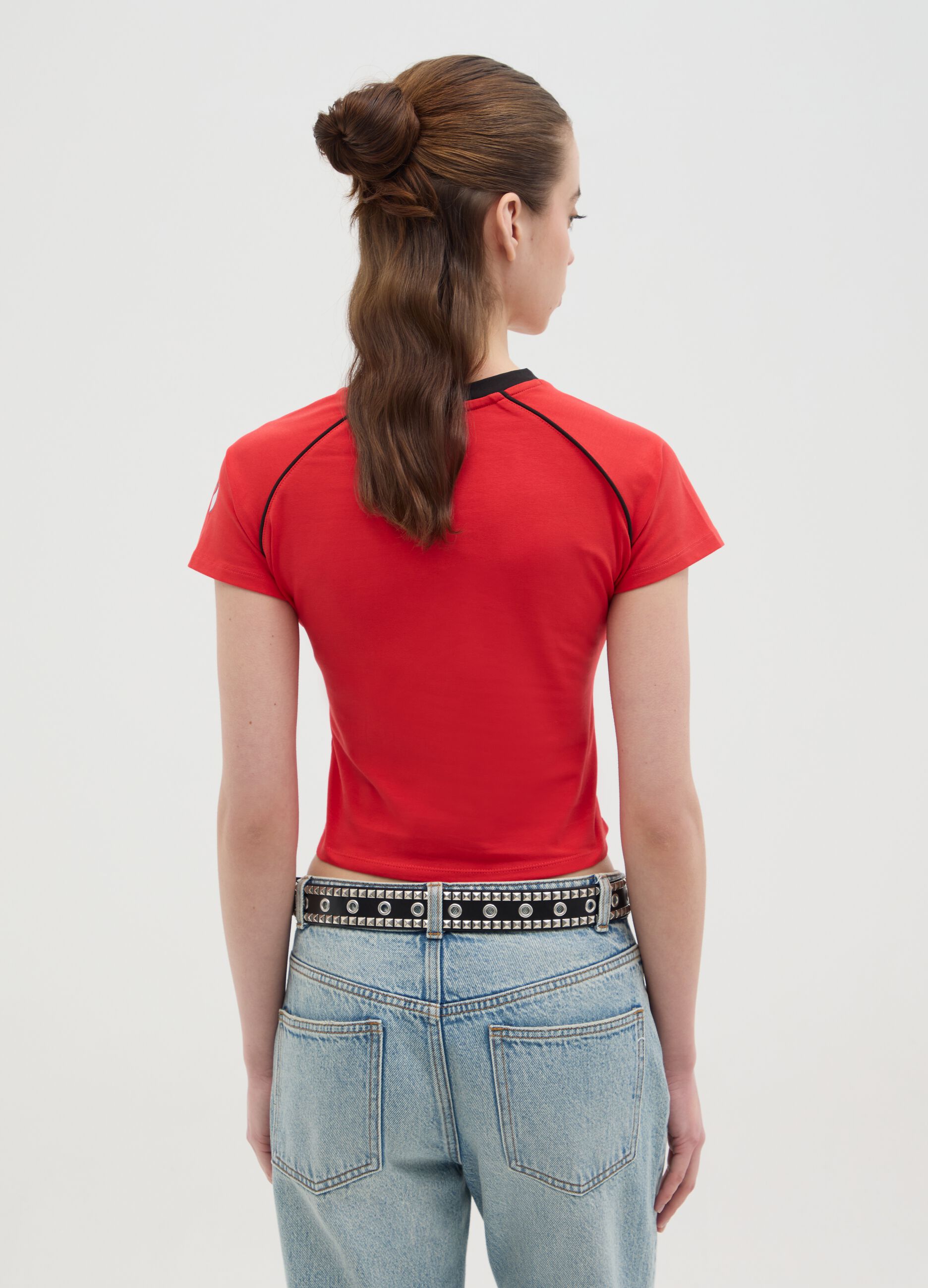 Women's red cropped stretch cotton top