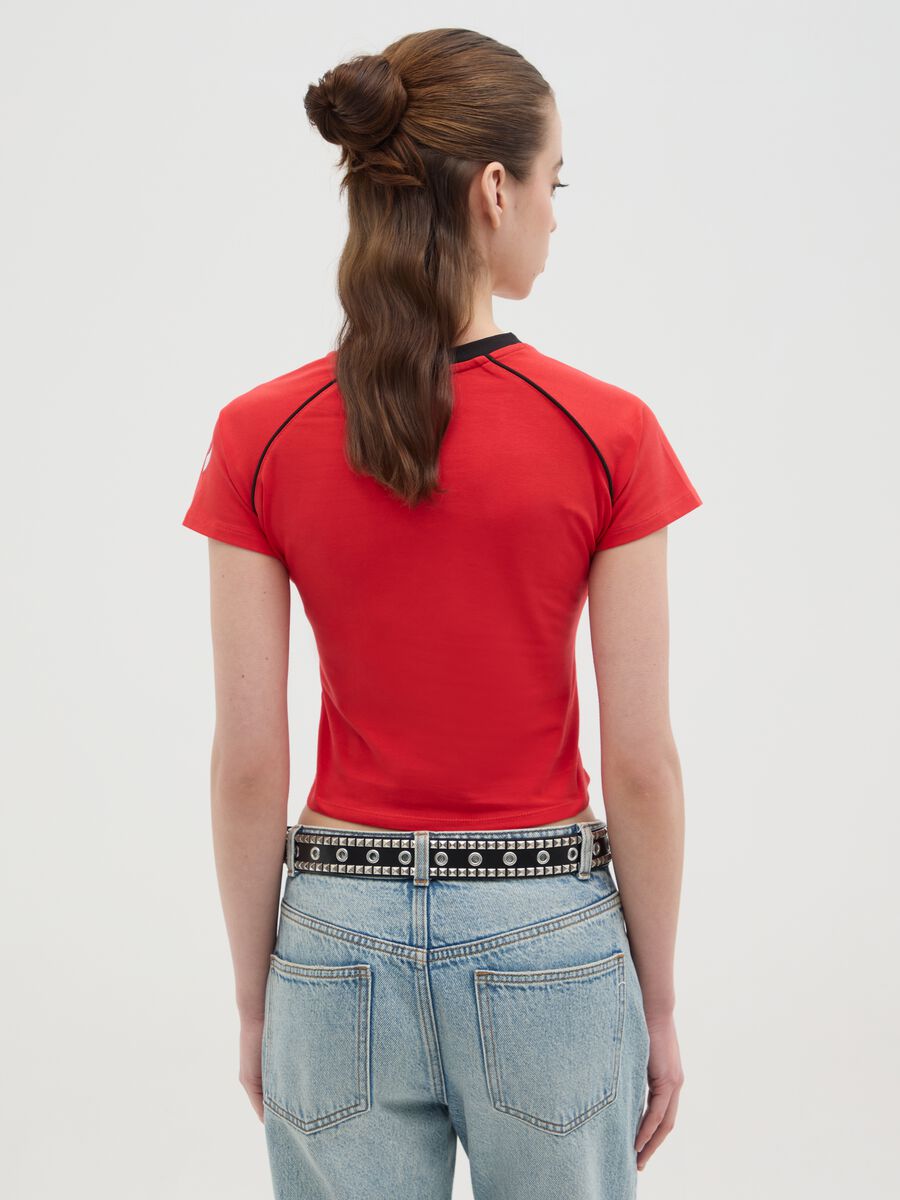 Women's red cropped stretch cotton top_3