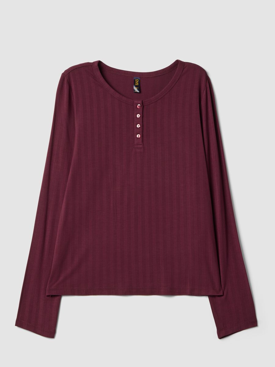 Maglia pigiama rossa in viscosa elasticizzata a costine_0