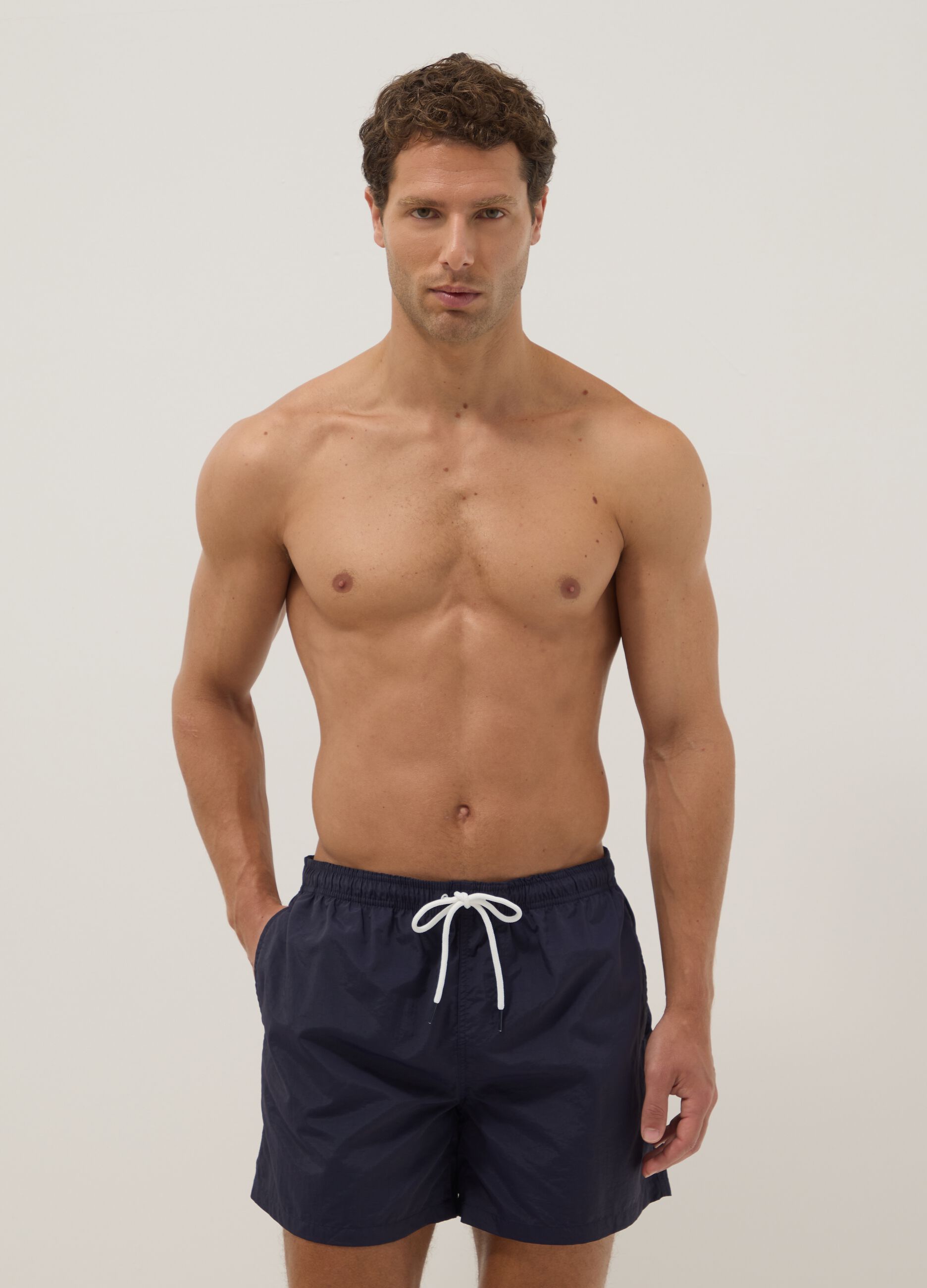 Blue regular-fit swim shorts with drawstring