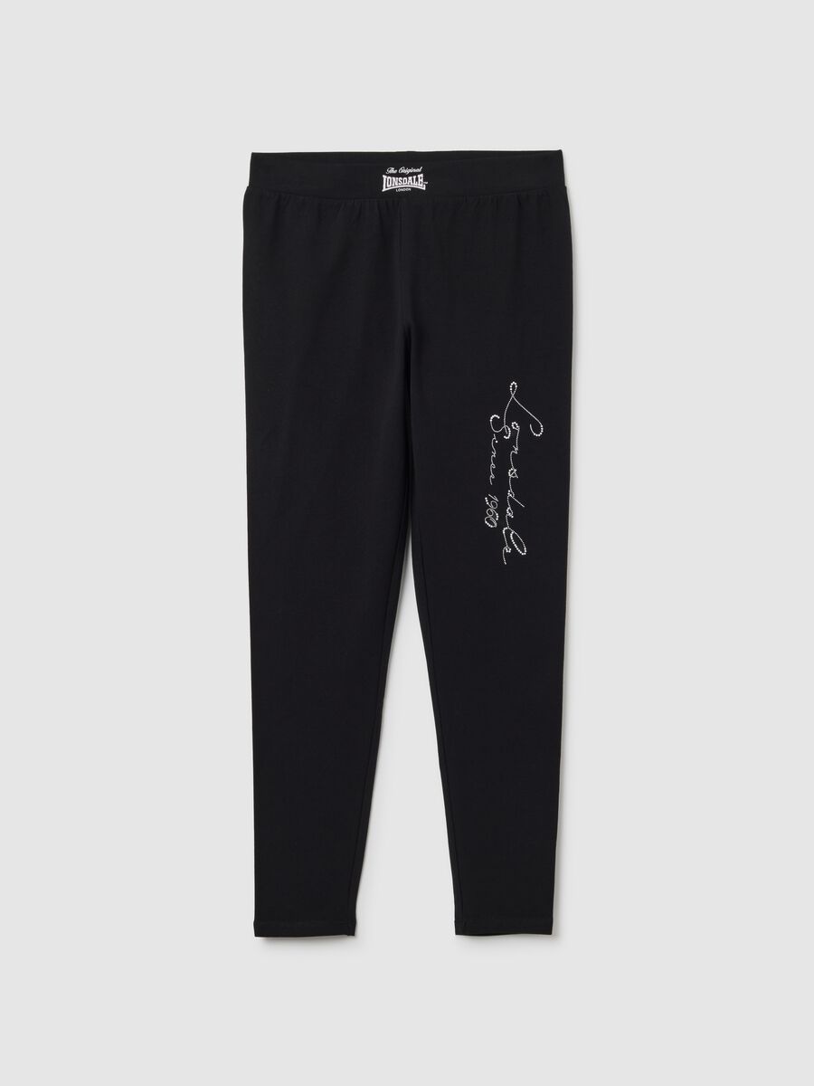 Black stretch cotton leggings regular fit_4