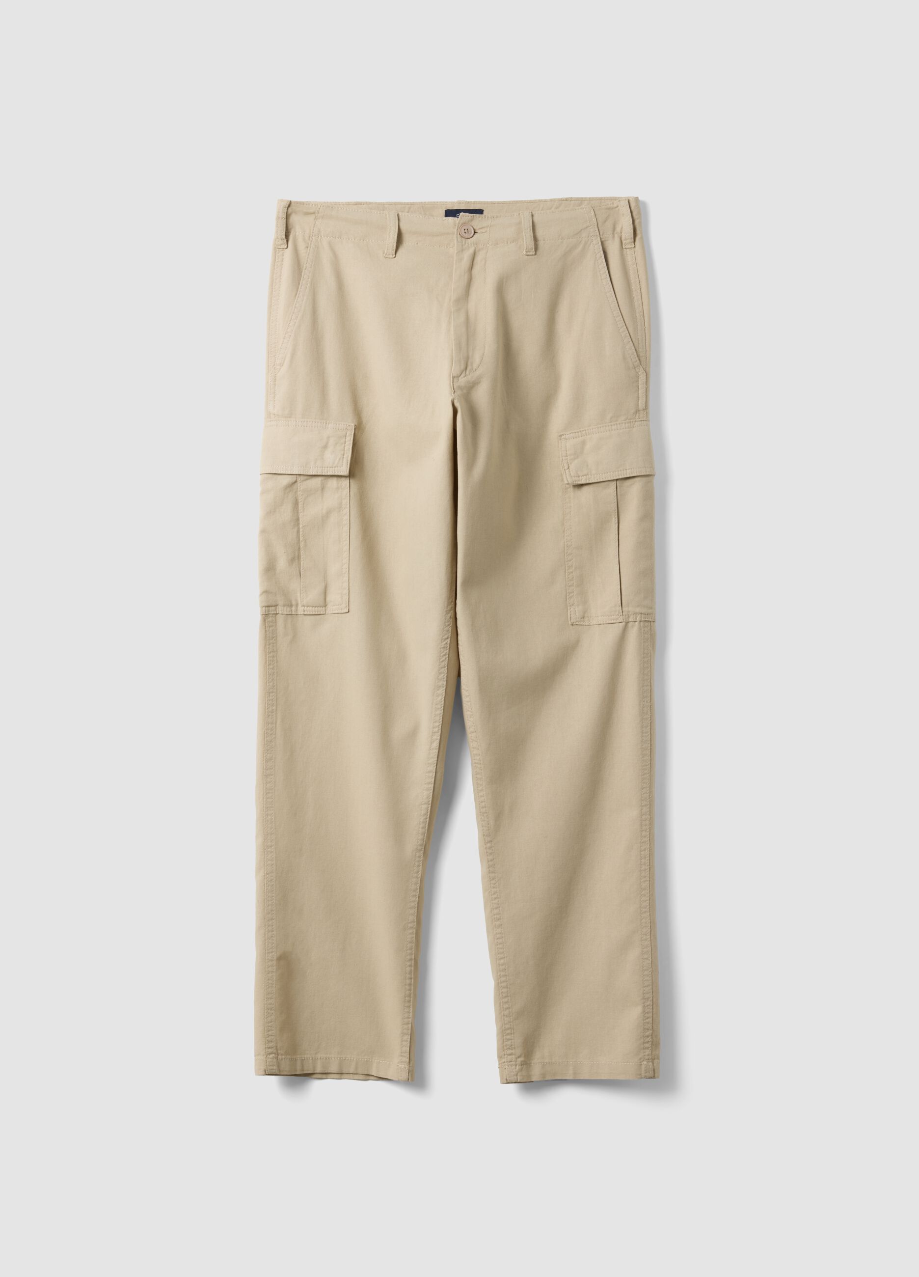 Pantaloni cargo beige in misto lino e cotone regular fit