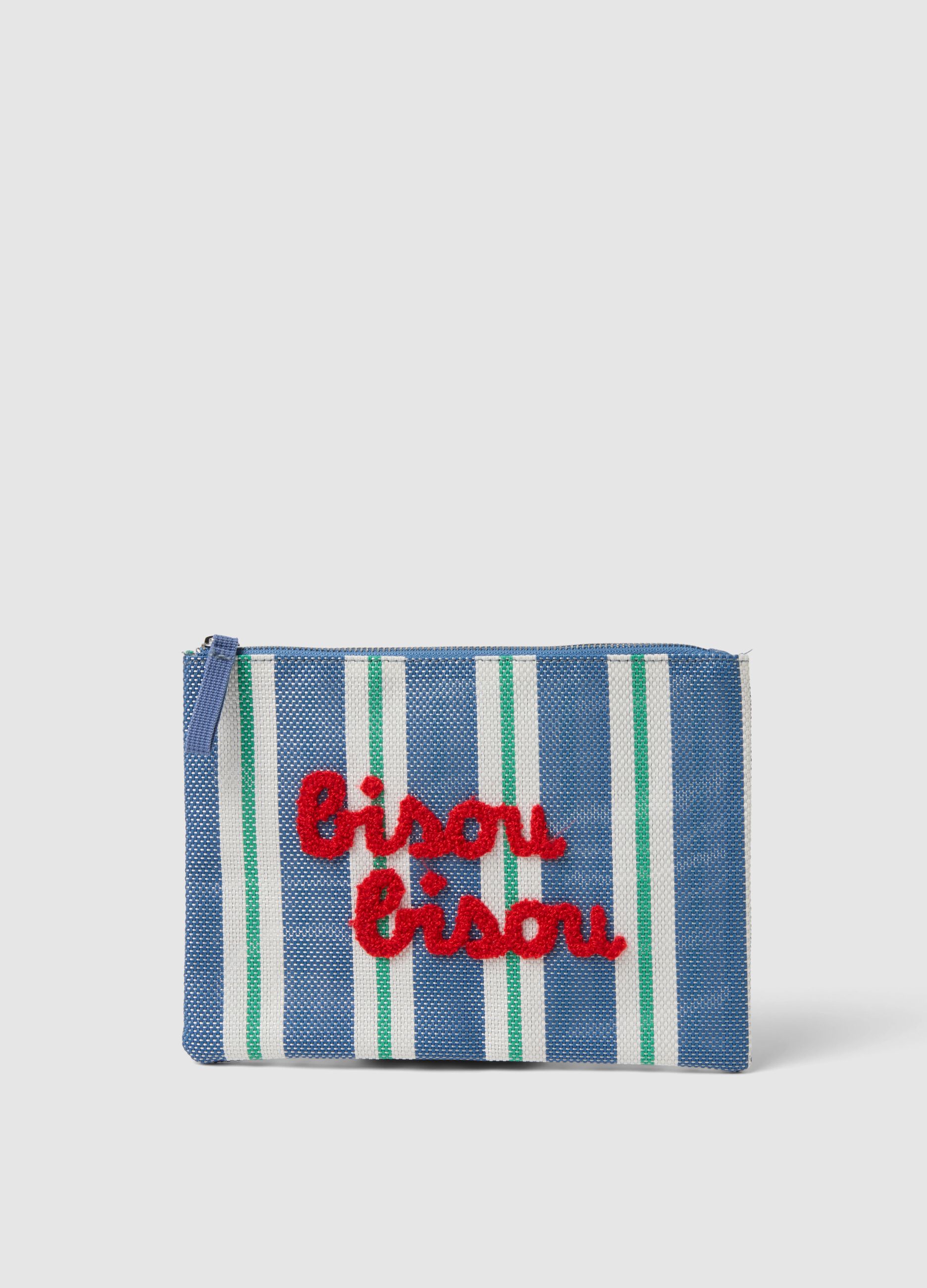 Multicoloured striped wallet with embroidered lettering