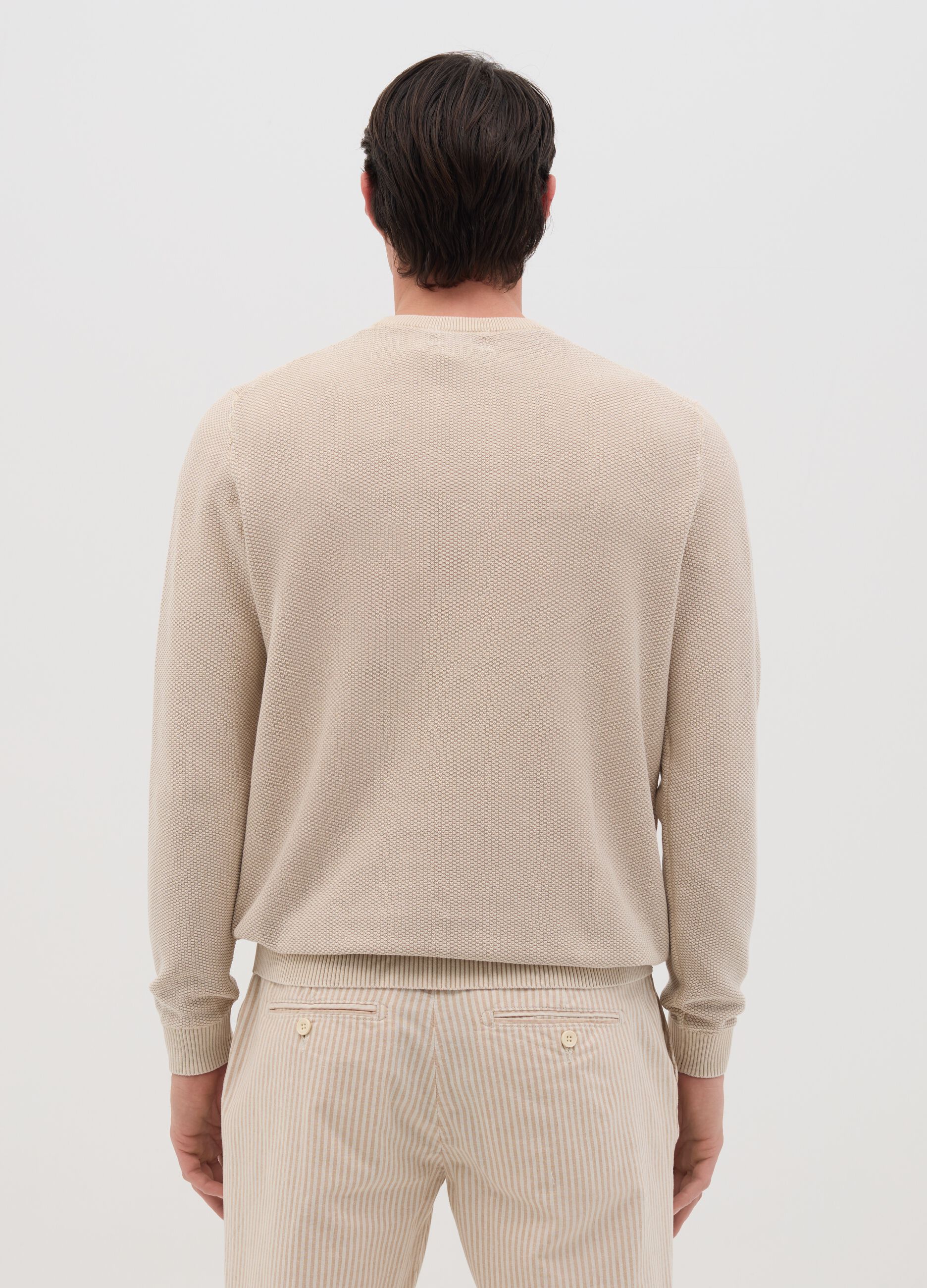 Beige Cotton Crew Neck Jumper