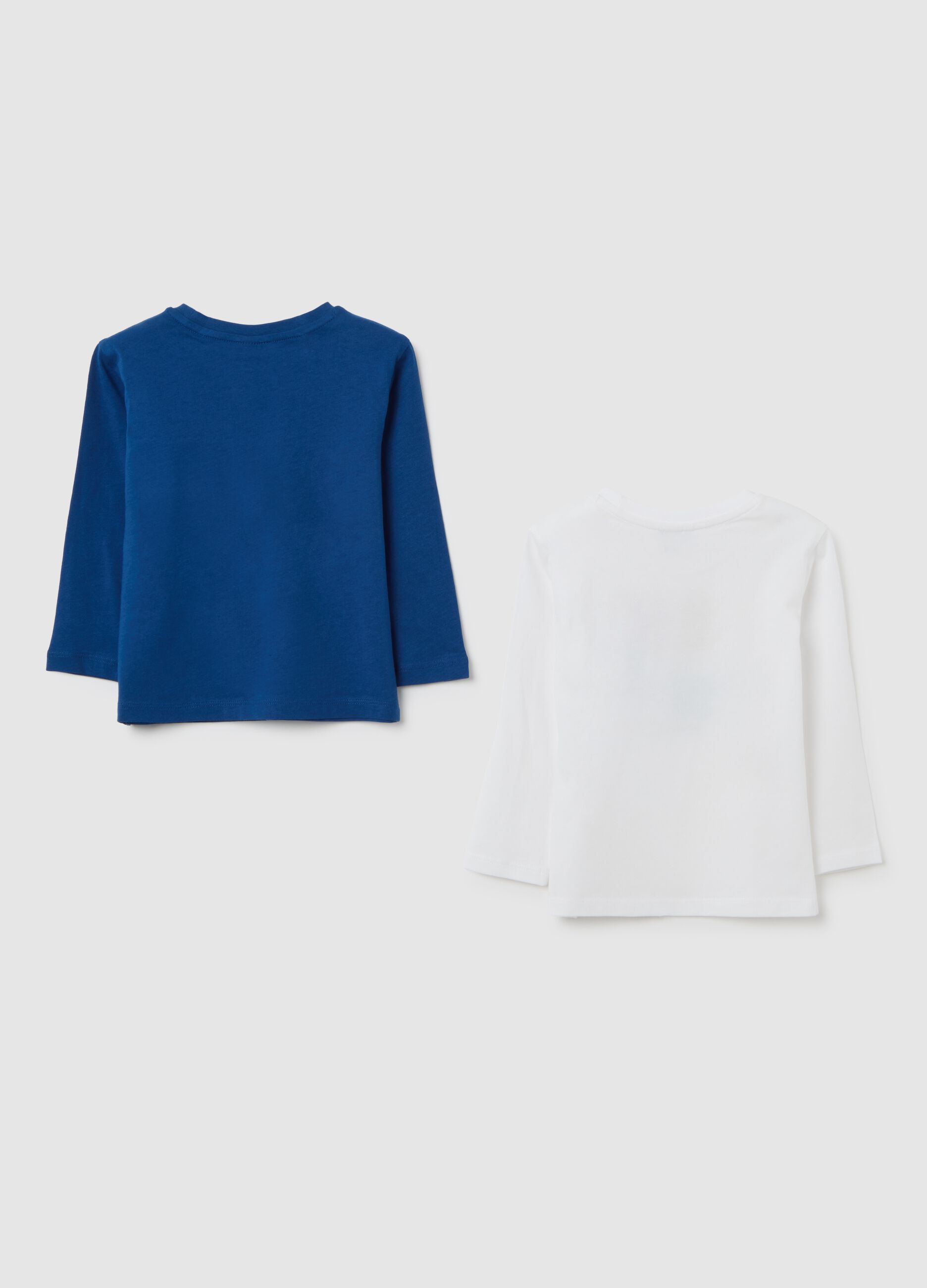 Set of blue and white long-sleeve cotton t-shirts