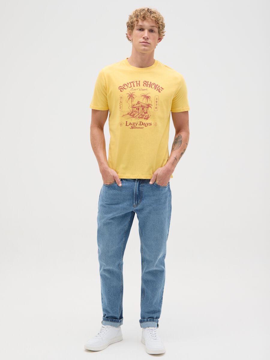 Men's yellow pure cotton regular fit T-shirt_1