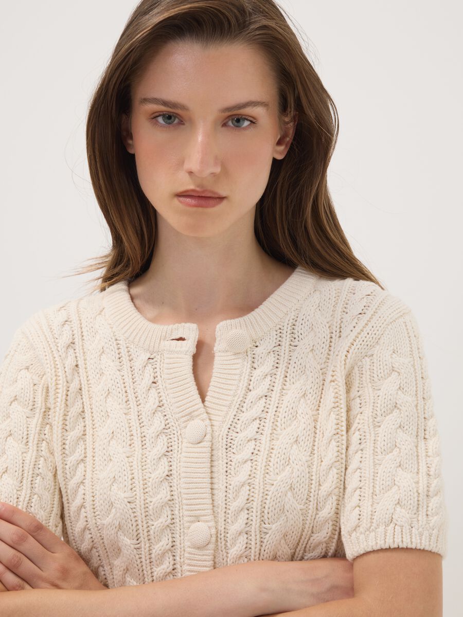 Cardigan beige in puro cotone a trecce regular fit_0