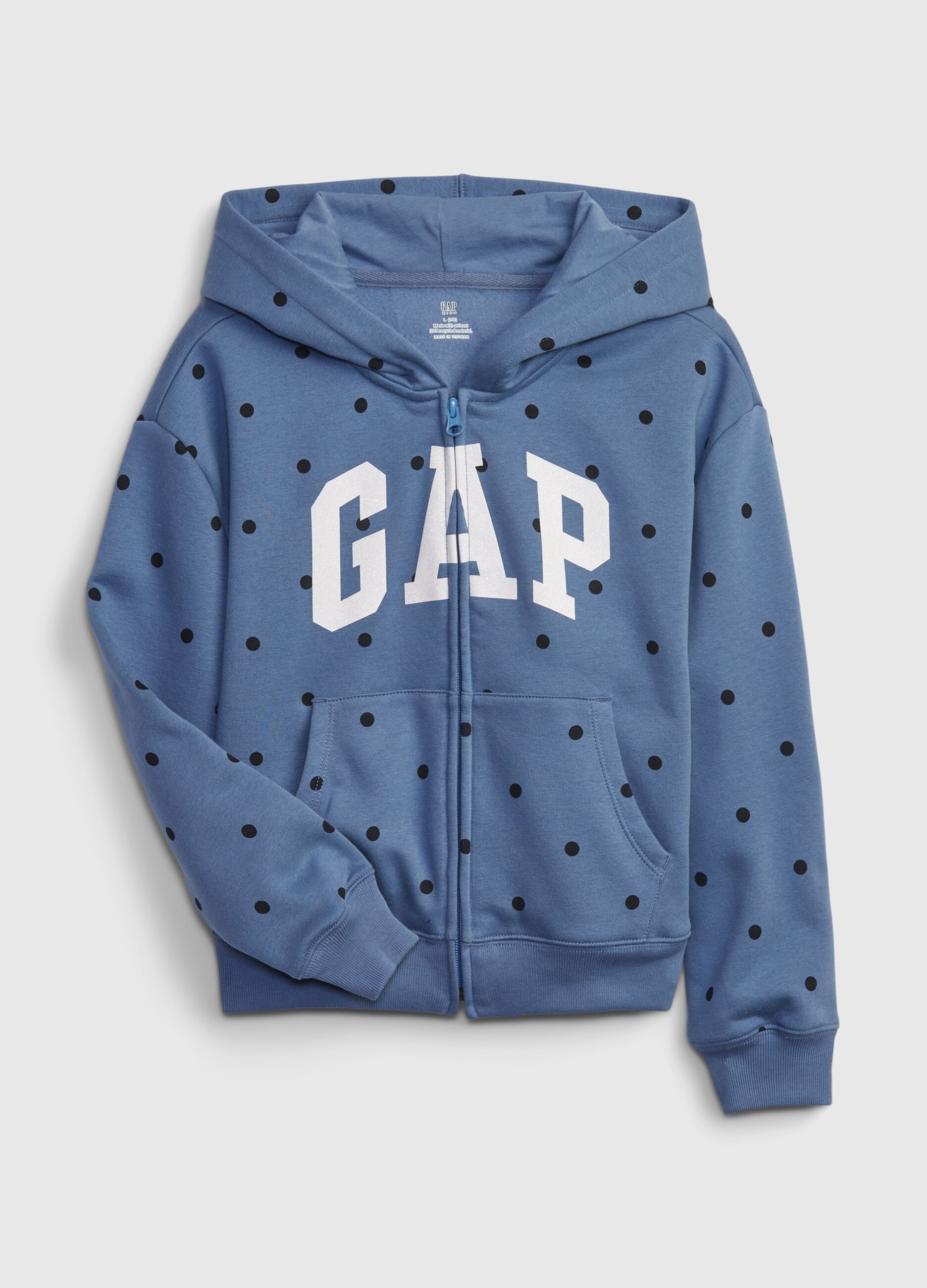 Full-zip fleece sweatshirt with logo and polka dots