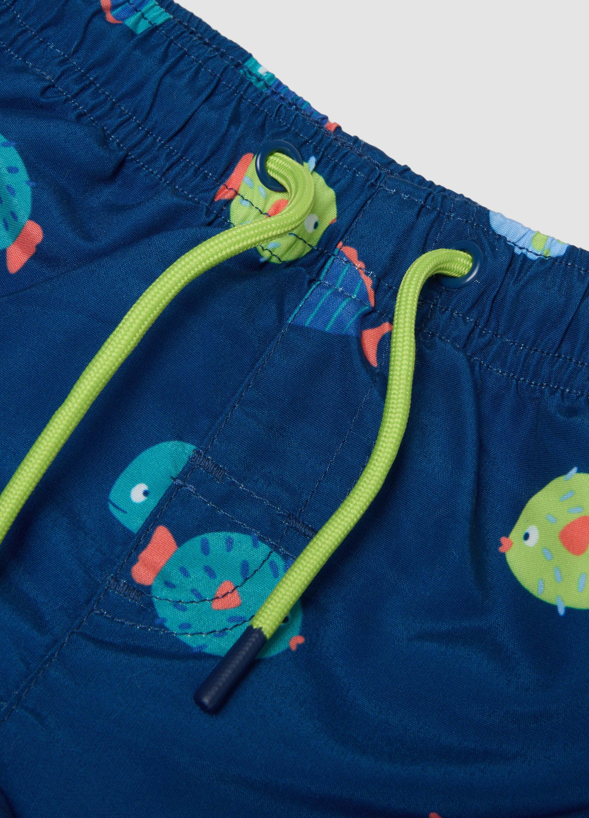 Blue fish-print boxer swim shorts for baby boys