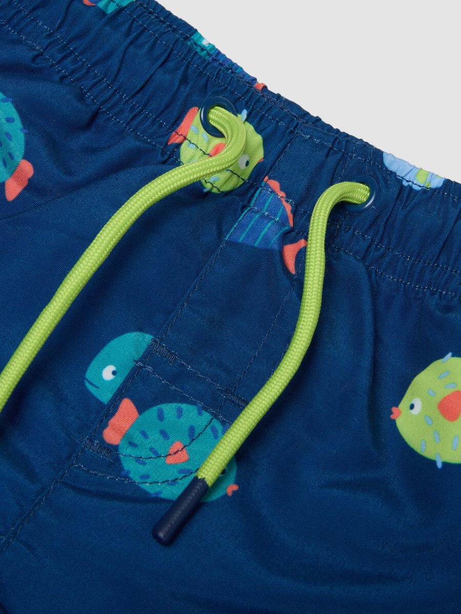 Blue fish-print boxer swim shorts for baby boys_2
