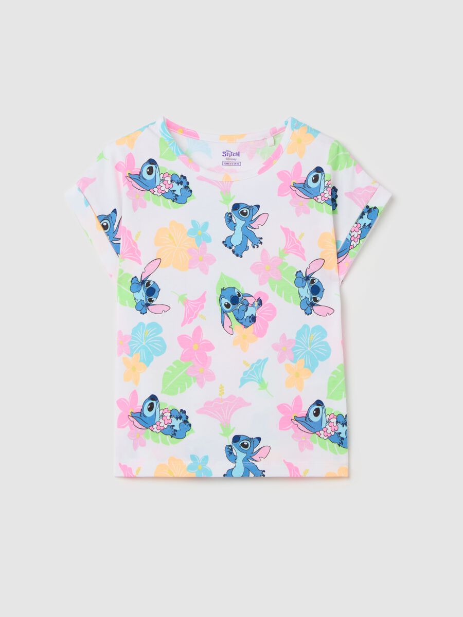 Stretch cotton T-shirt with Stitch print_0